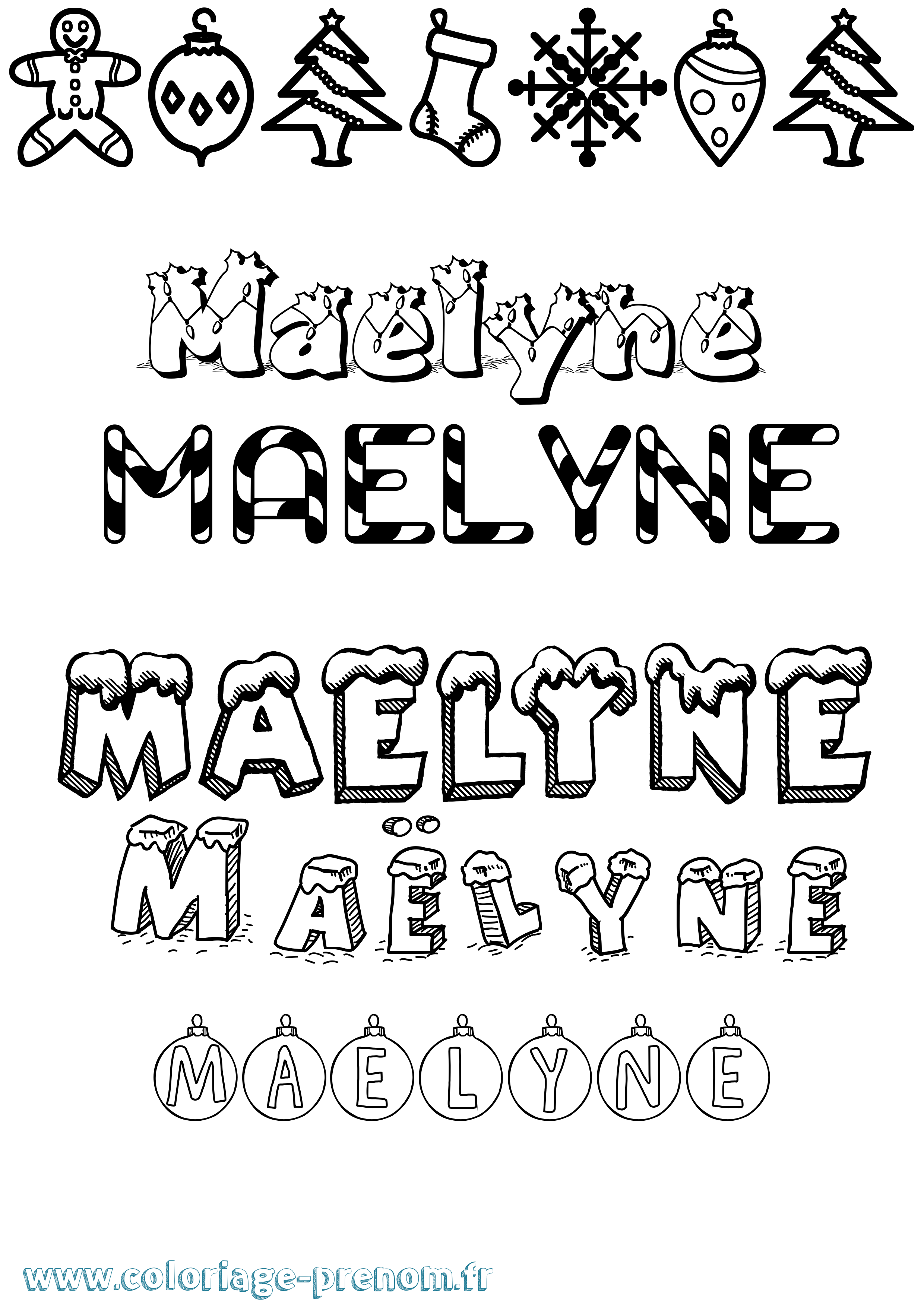 Coloriage prénom Maëlyne Noël