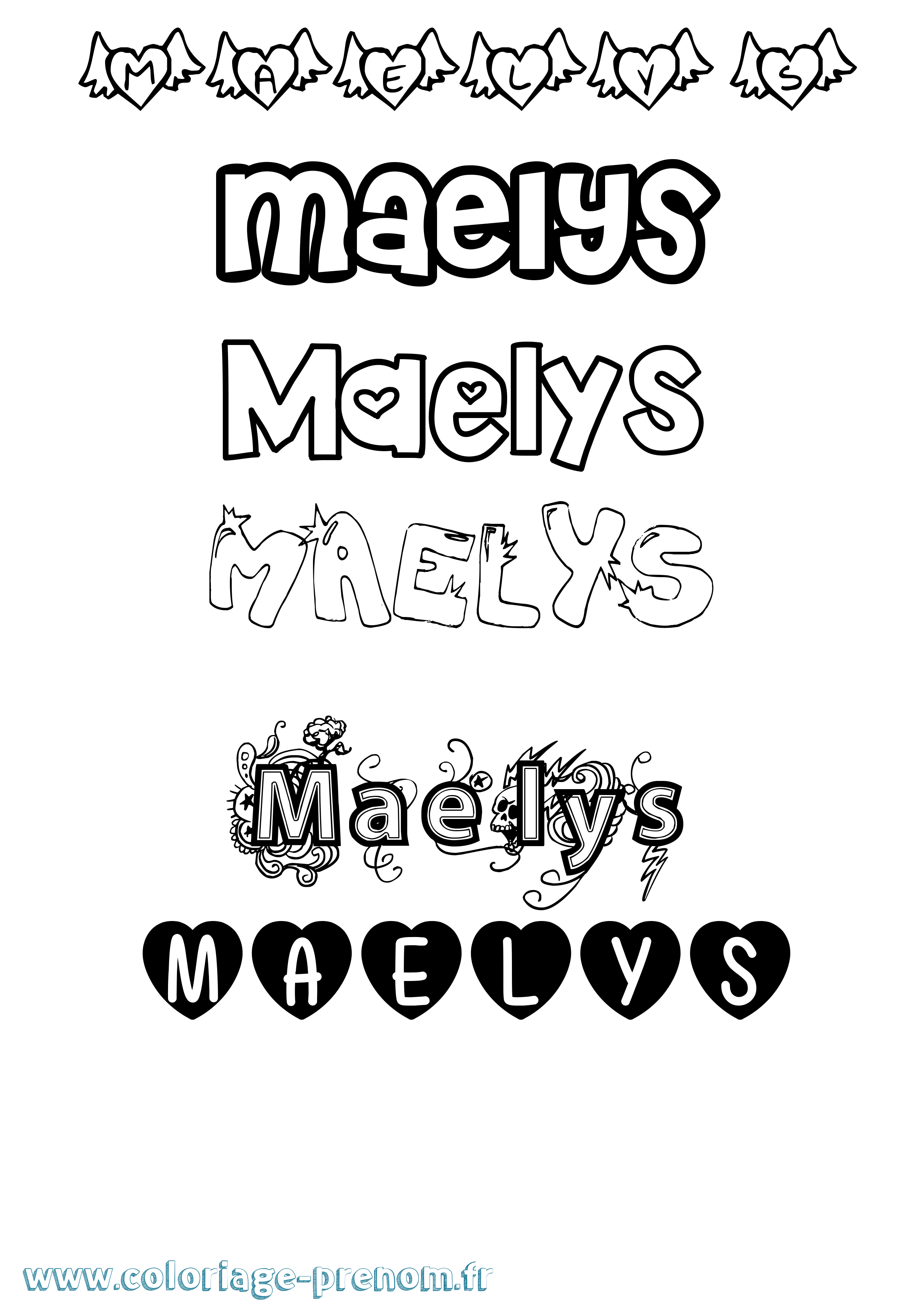 Coloriage prénom Maelys Girly