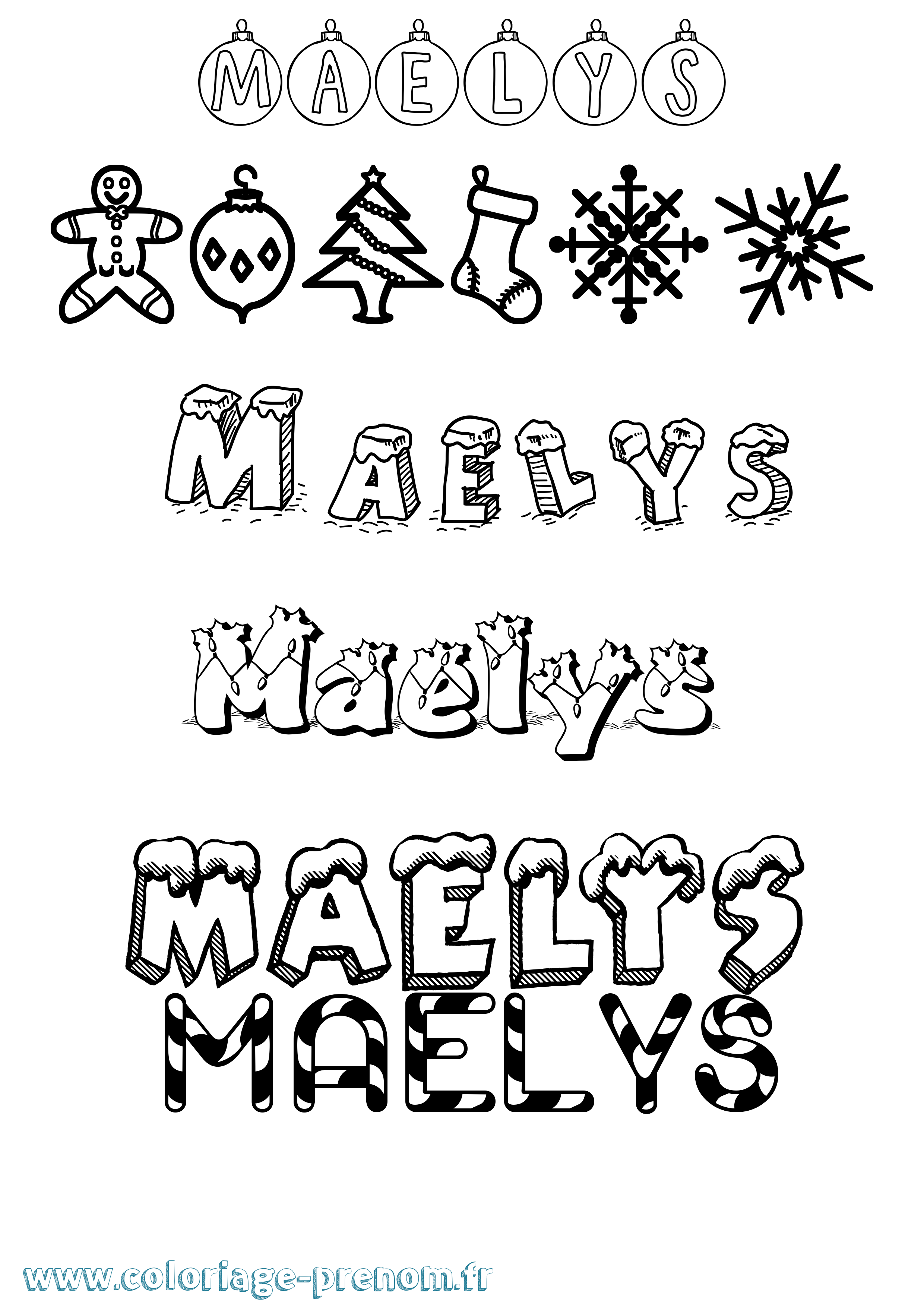 Coloriage Maelys Noël Coloriage prénom Maelys Noël