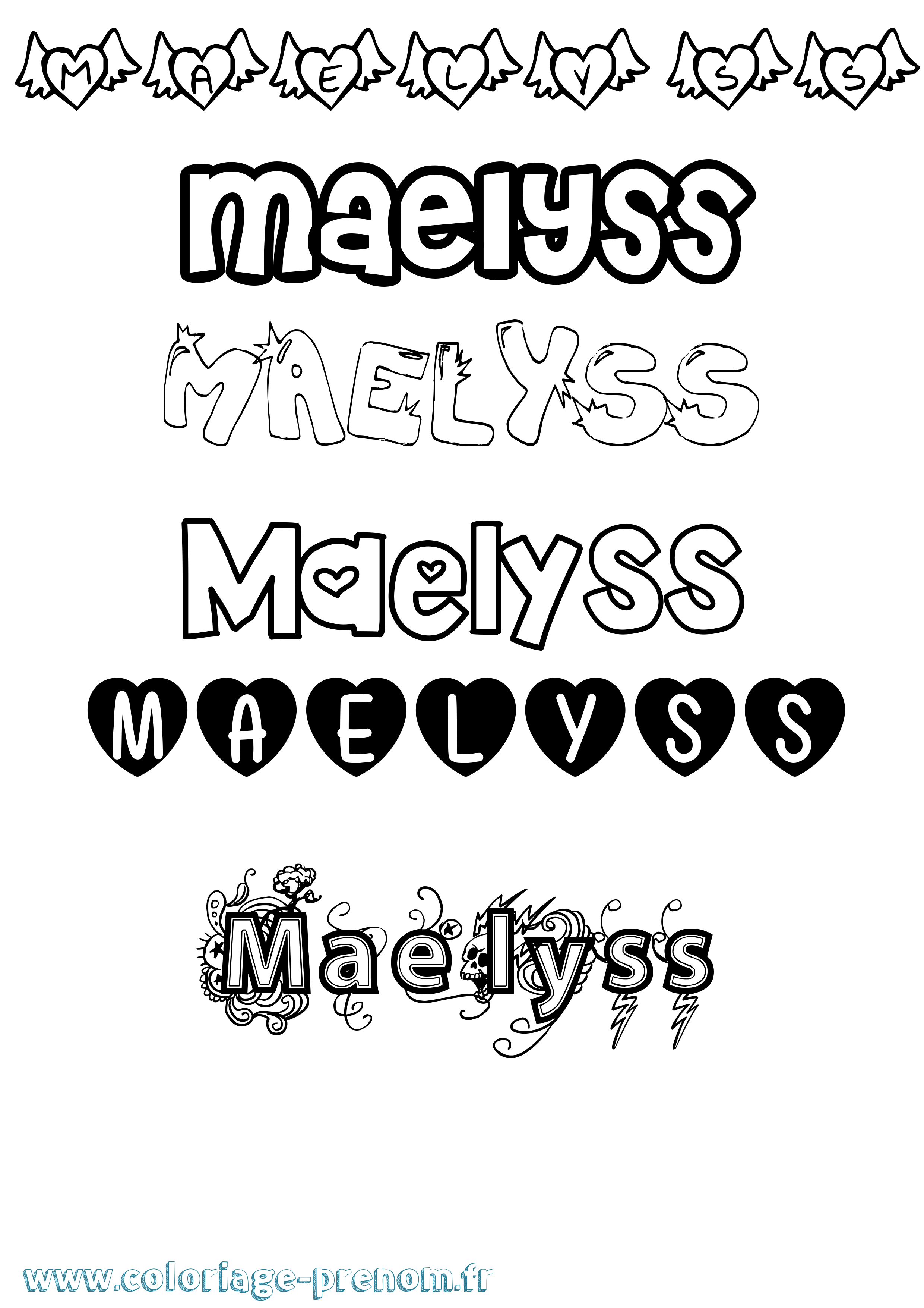 Coloriage prénom Maelyss Girly