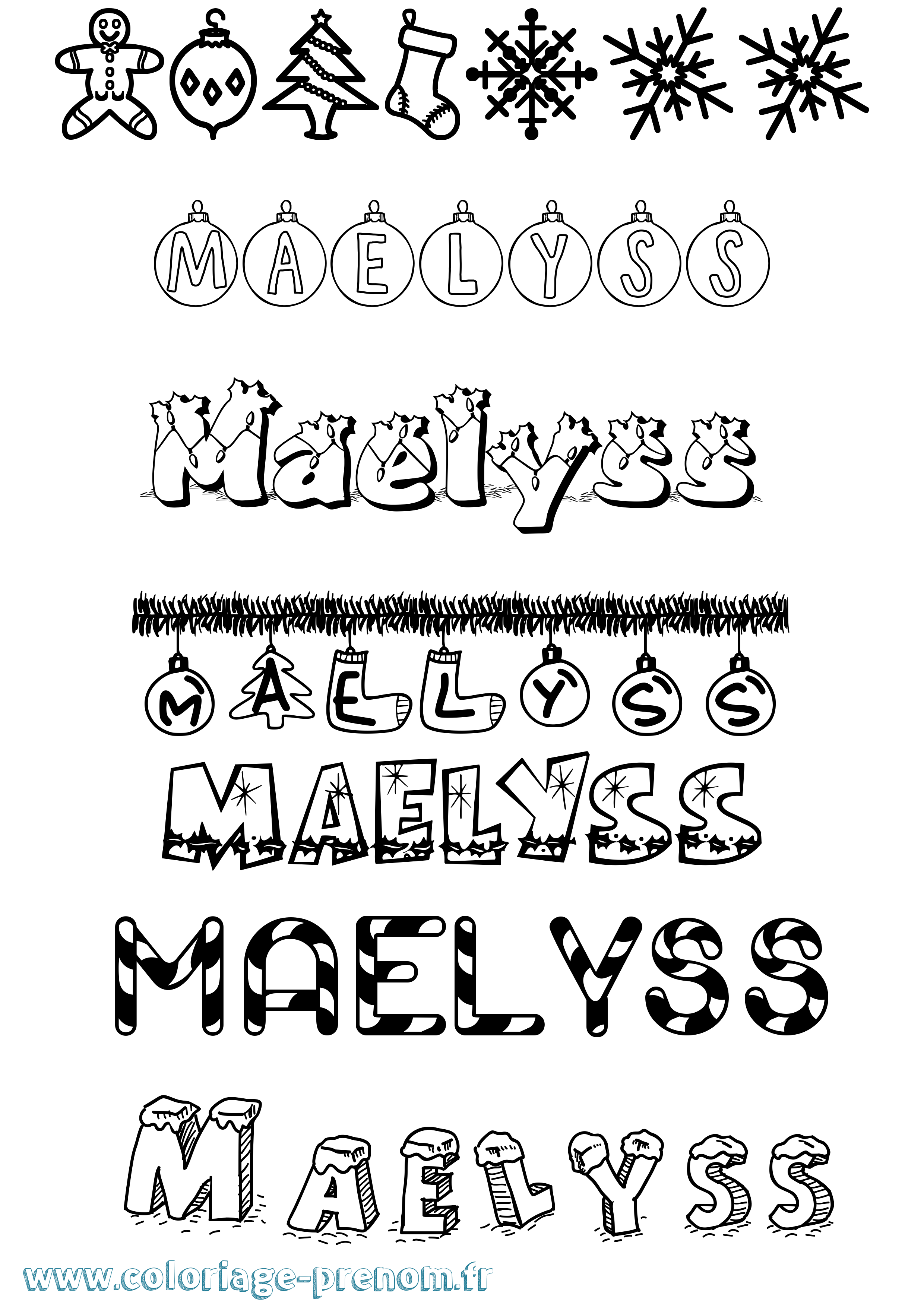 Coloriage prénom Maelyss Noël