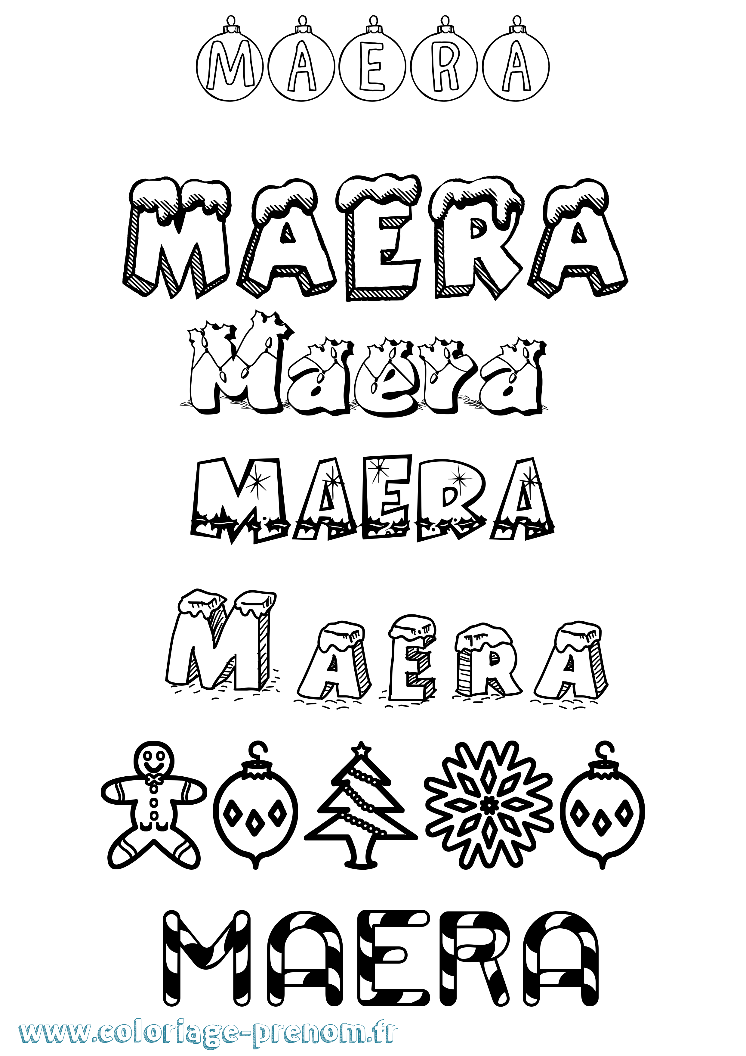 Coloriage prénom Maera Noël
