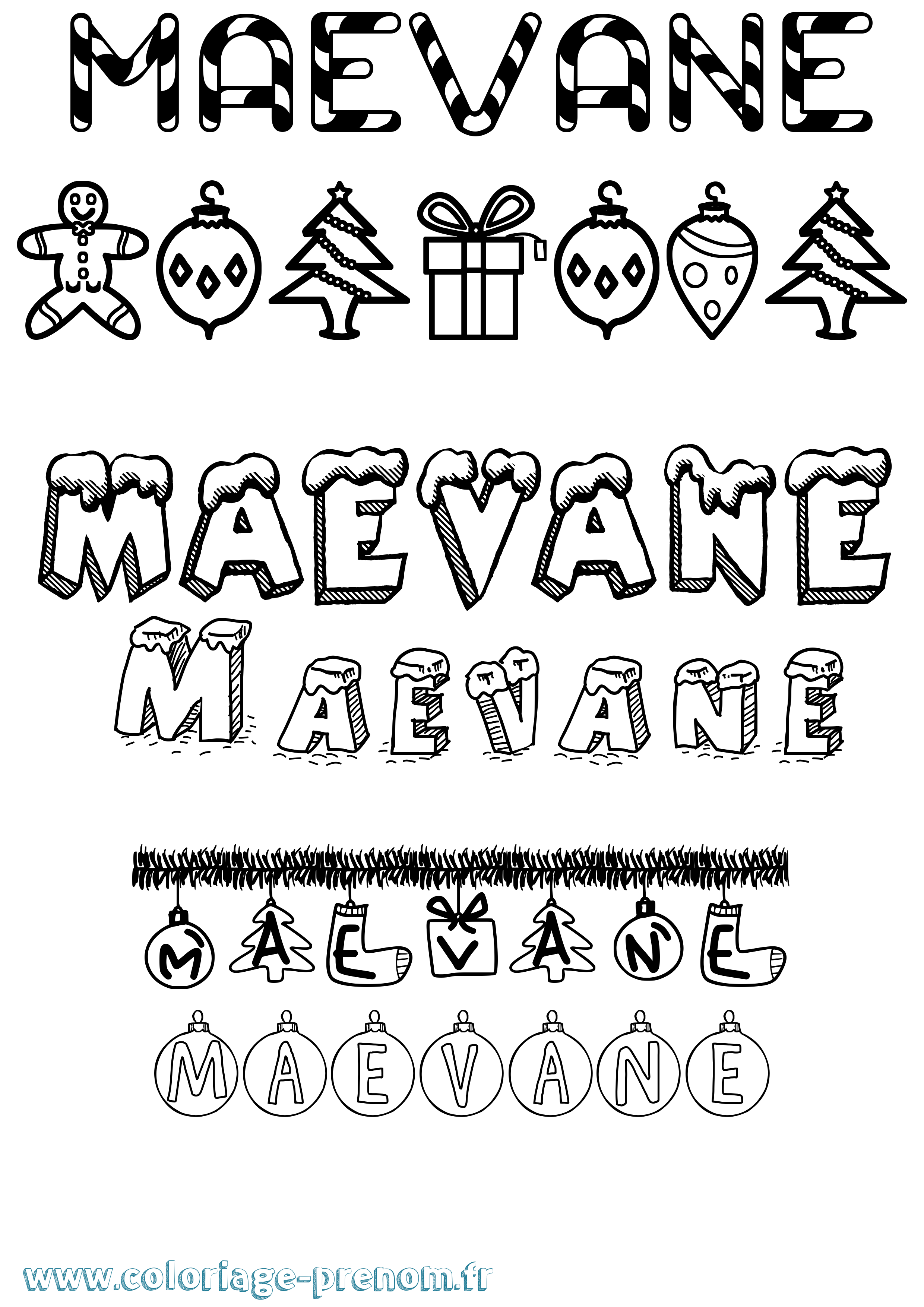 Coloriage prénom Maevane Noël