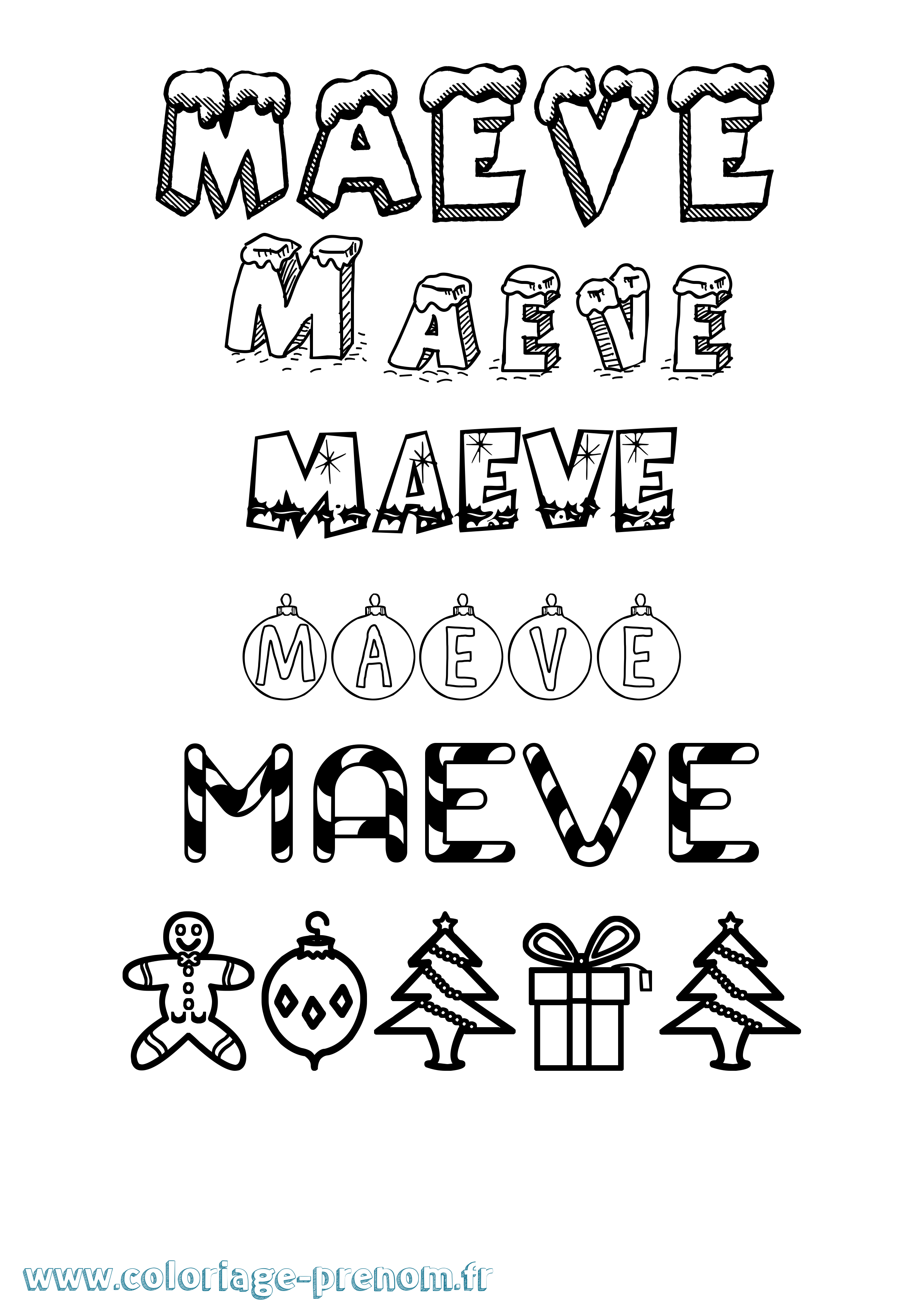 Coloriage prénom Maeve Noël