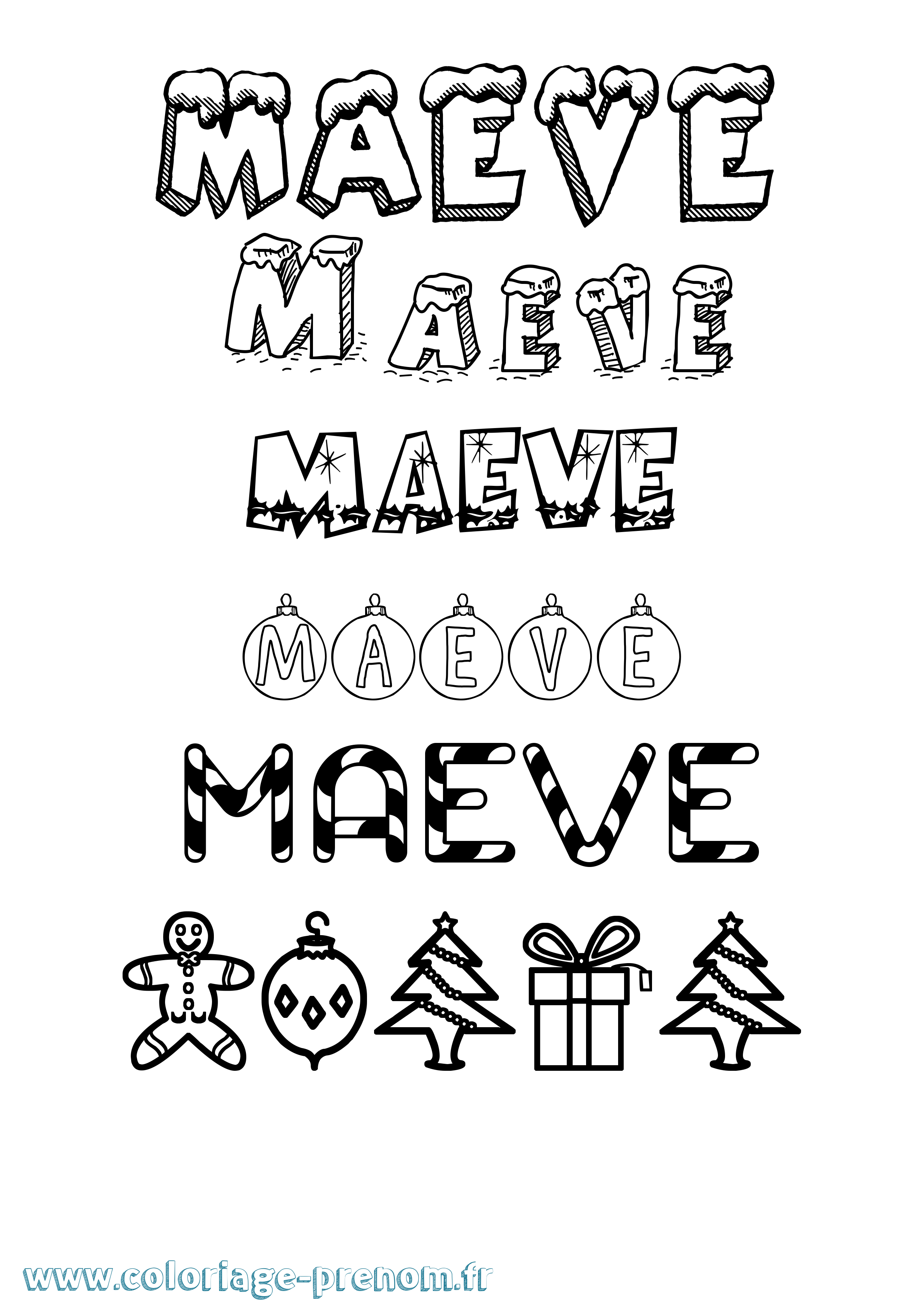 Coloriage Maeve Noël Coloriage prénom Maeve Noël