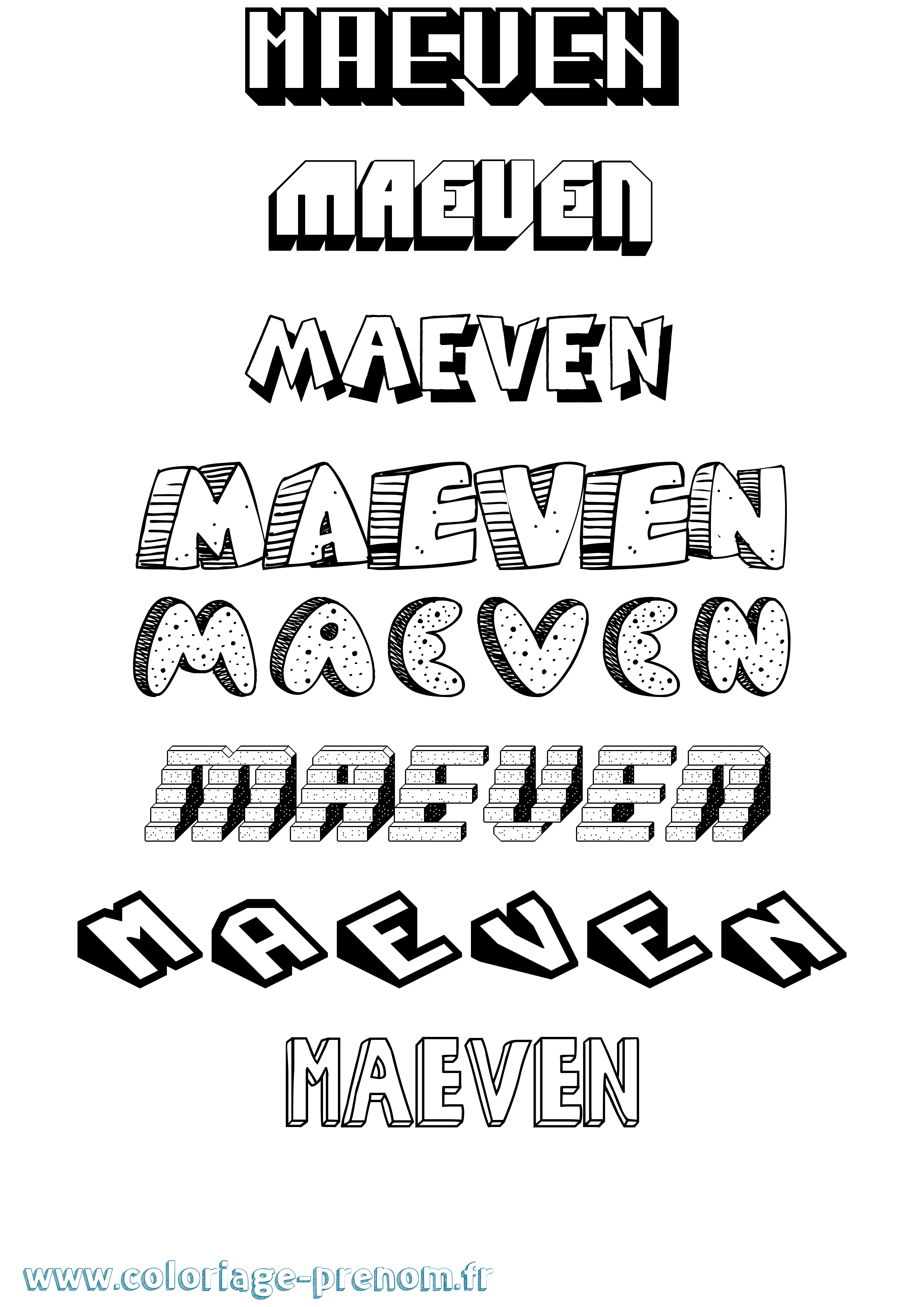 Coloriage prénom Maeven Effet 3D