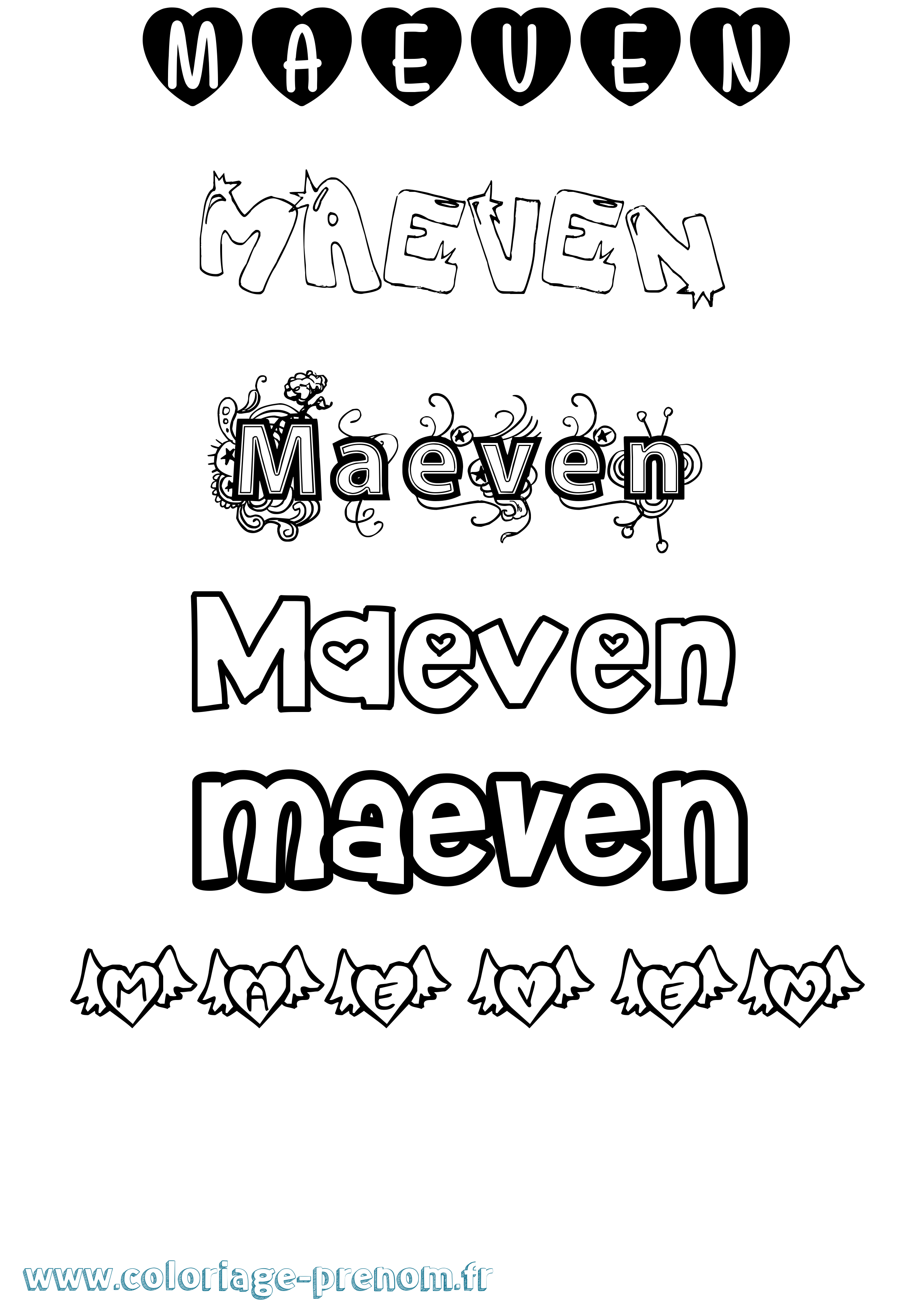 Coloriage prénom Maeven Girly