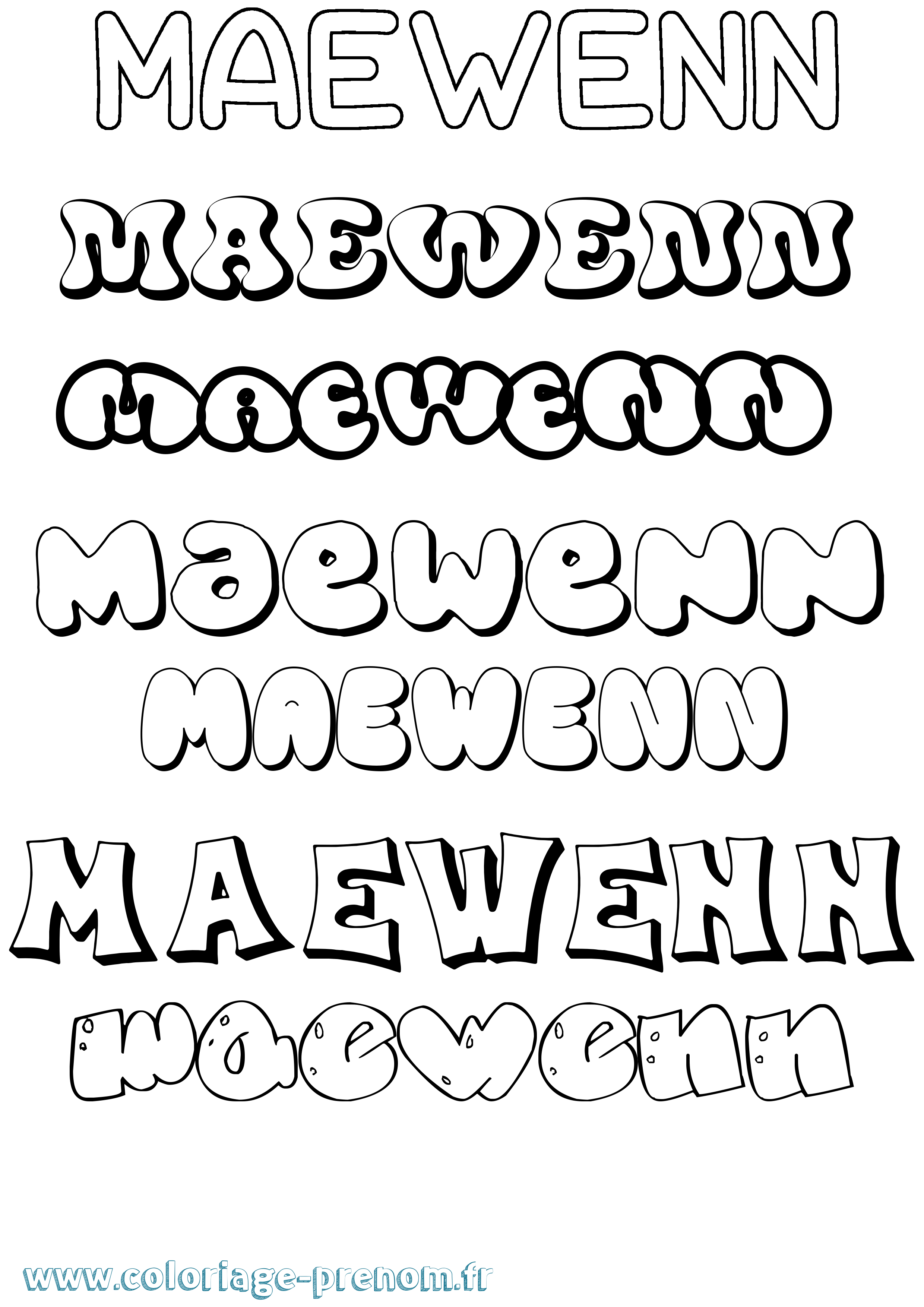Coloriage prénom Maewenn Bubble
