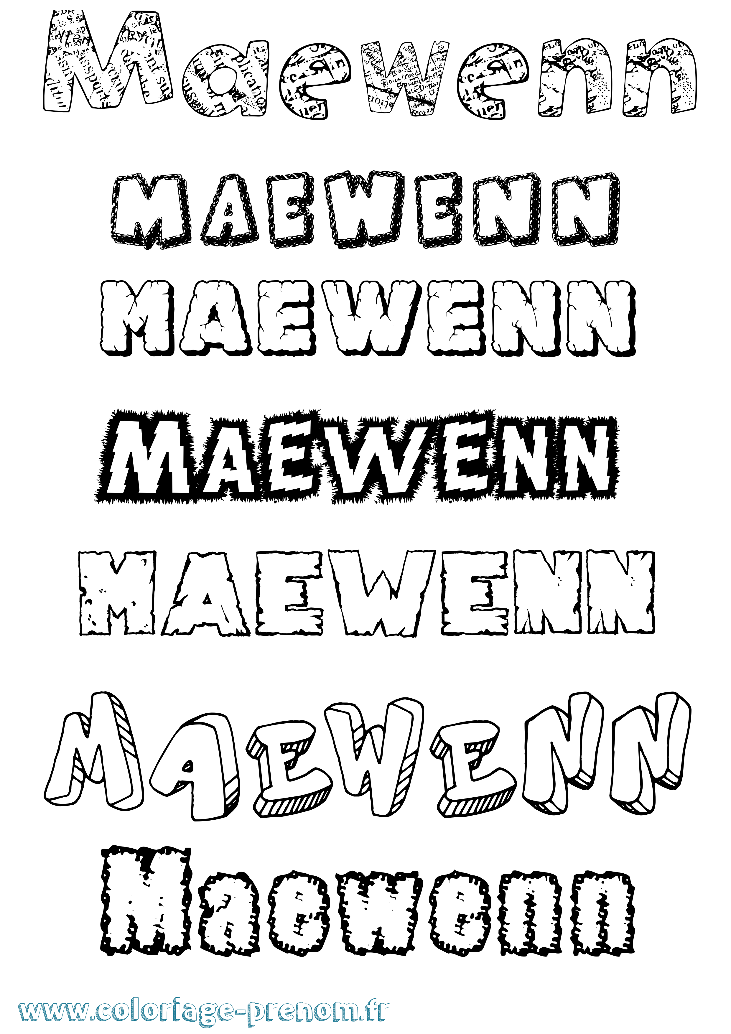 Coloriage prénom Maewenn Destructuré