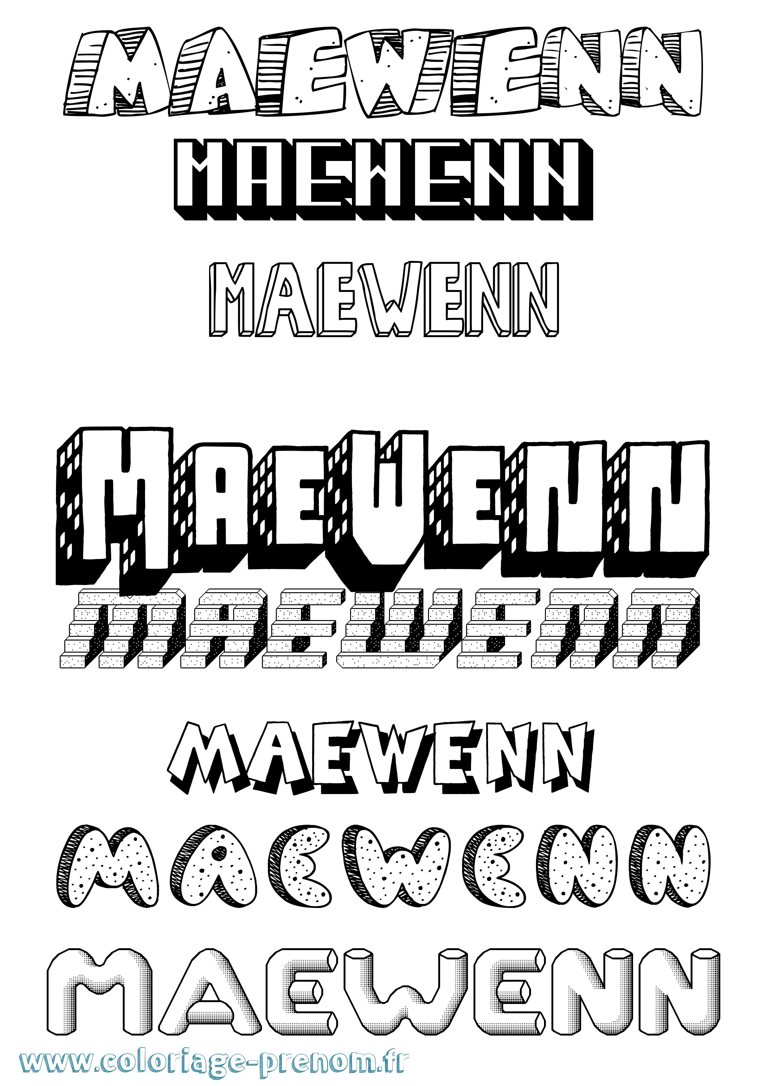 Coloriage prénom Maewenn Effet 3D