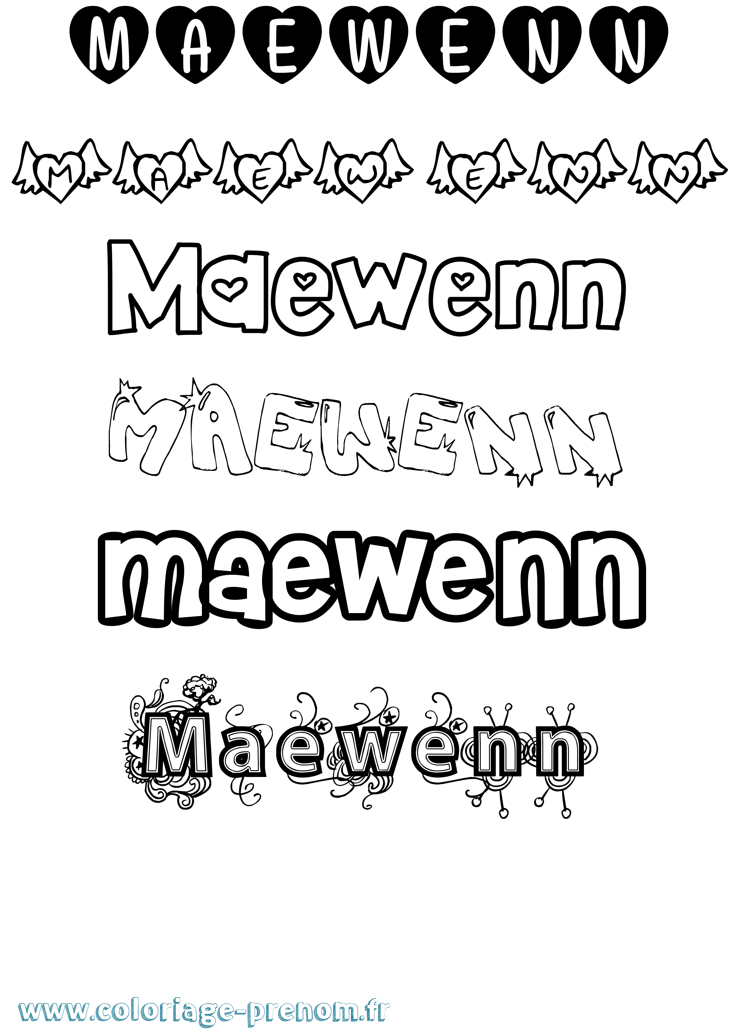 Coloriage prénom Maewenn Girly