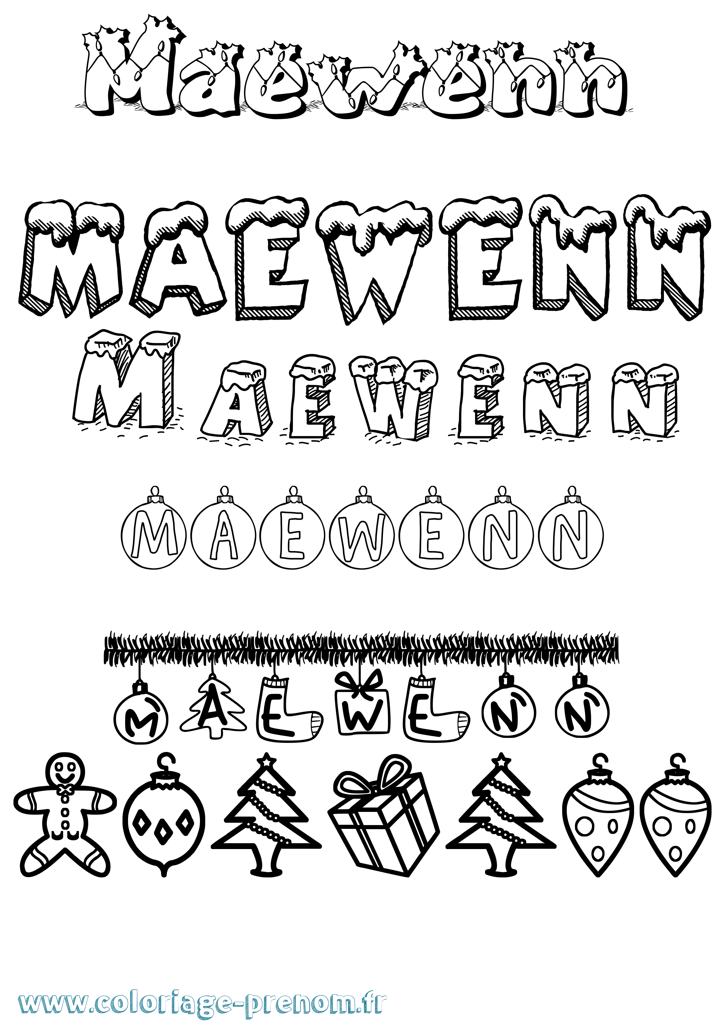 Coloriage prénom Maewenn Noël