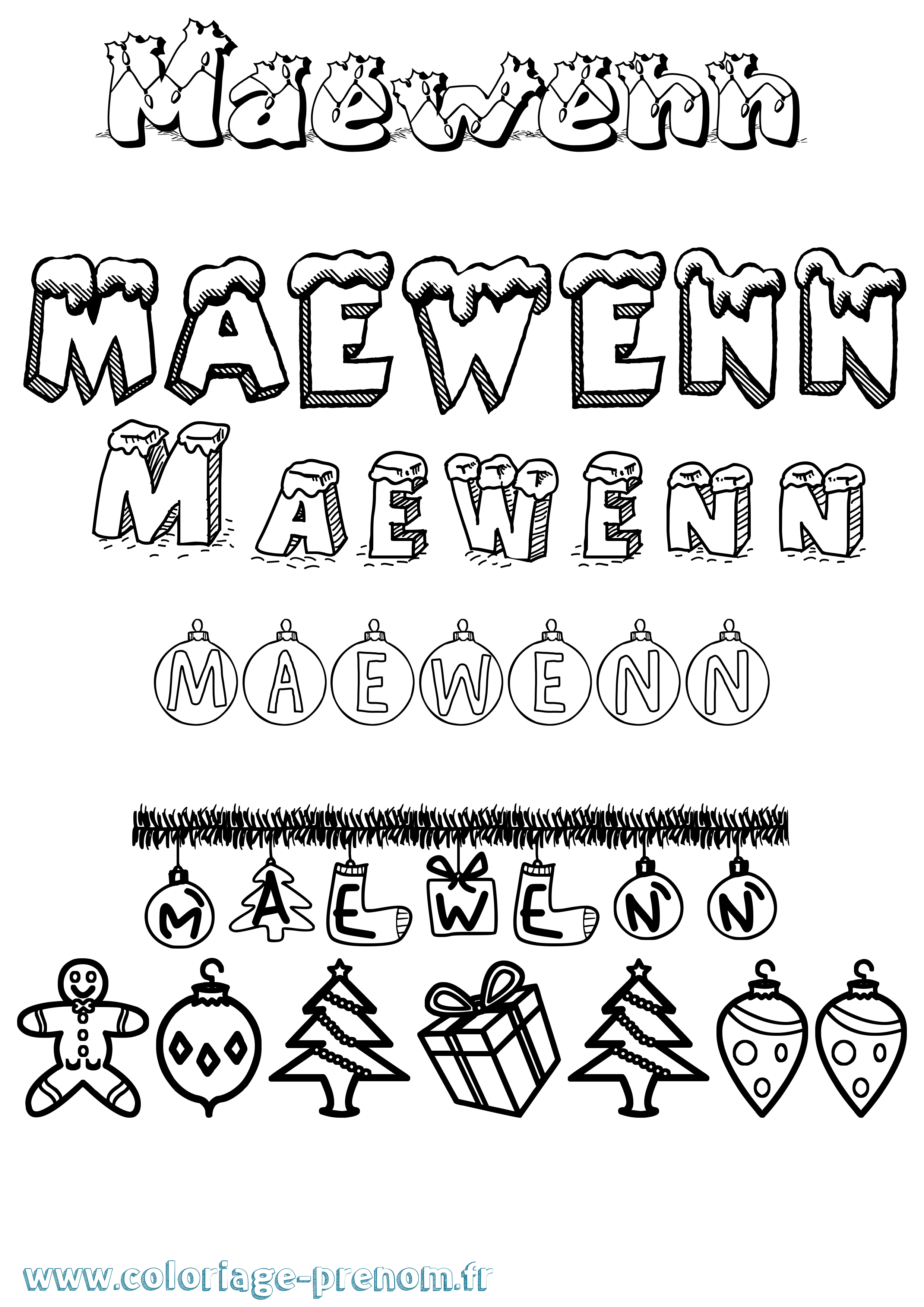 Coloriage Maewenn Noël Coloriage prénom Maewenn Noël