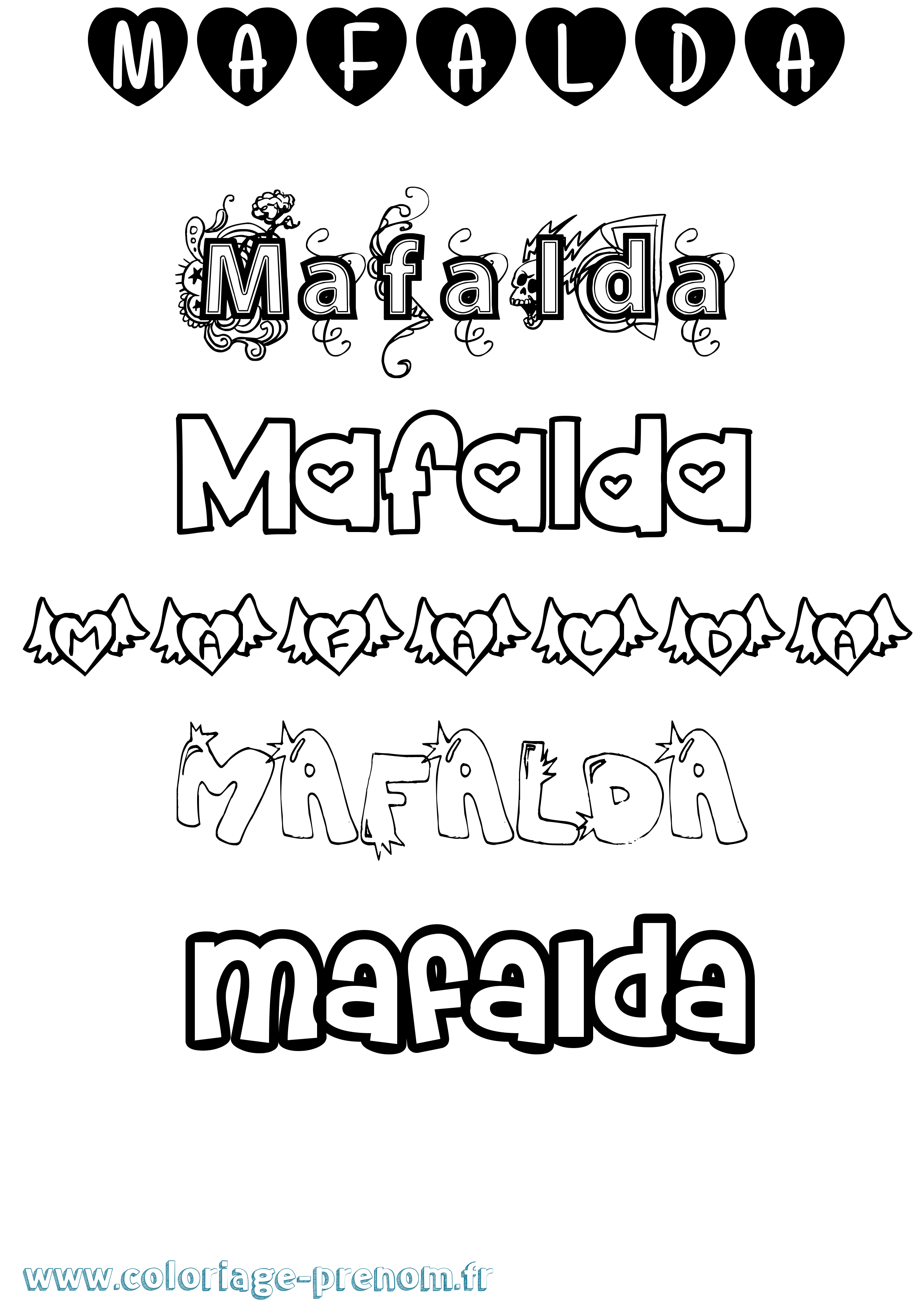 Coloriage Mafalda Girly Coloriage prénom Mafalda Girly