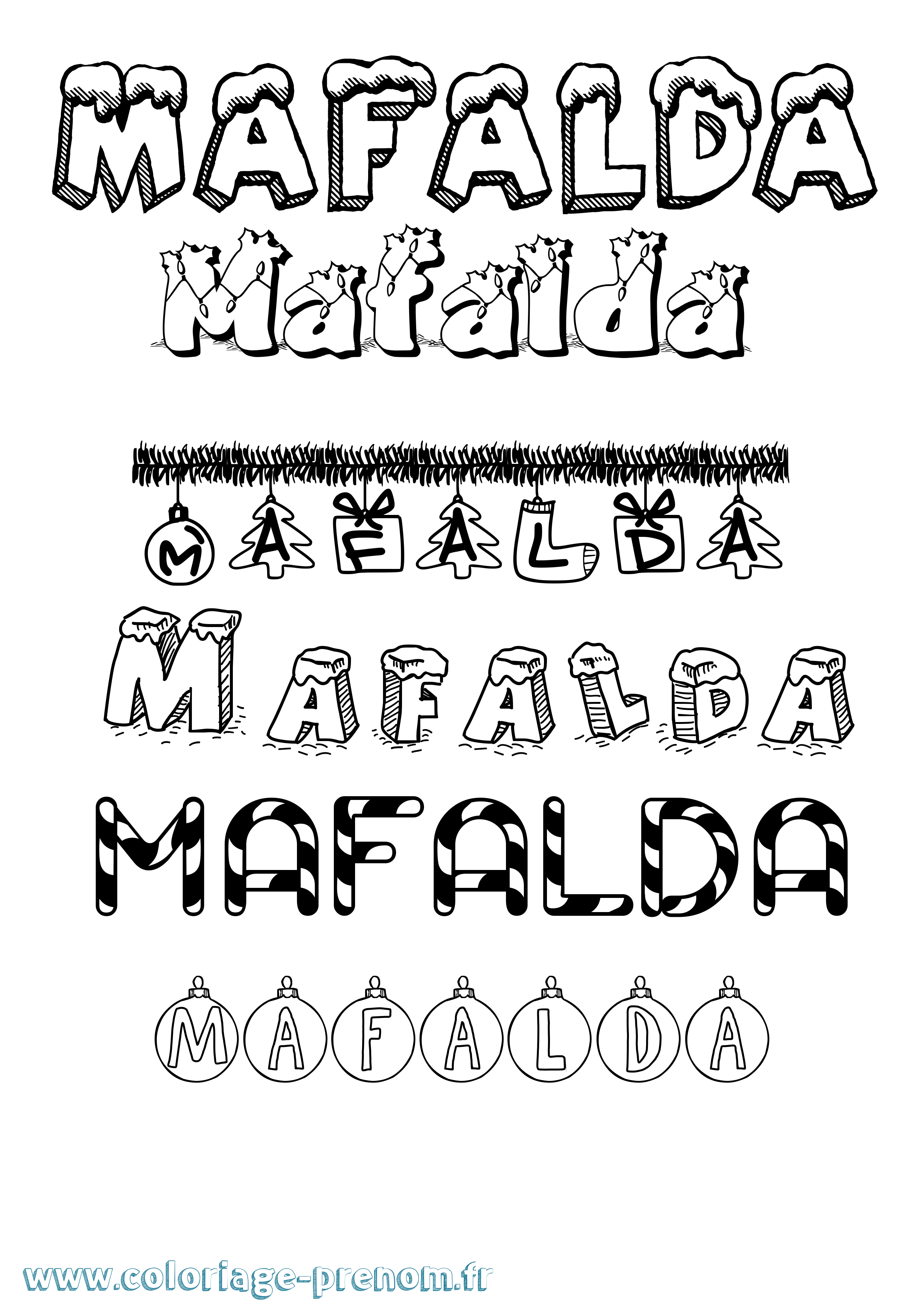 Coloriage Mafalda Noël Coloriage prénom Mafalda Noël