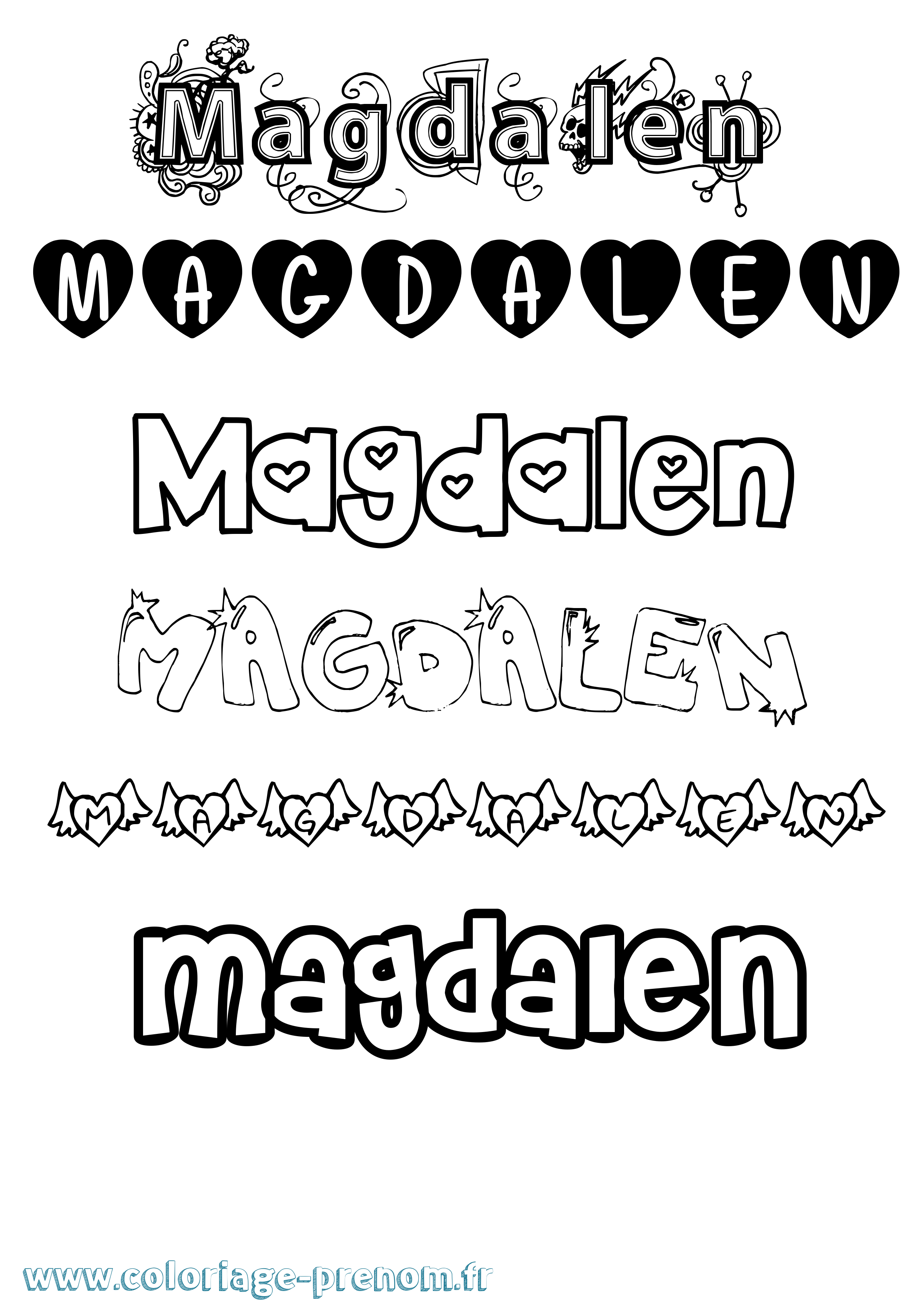 Coloriage prénom Magdalen Girly
