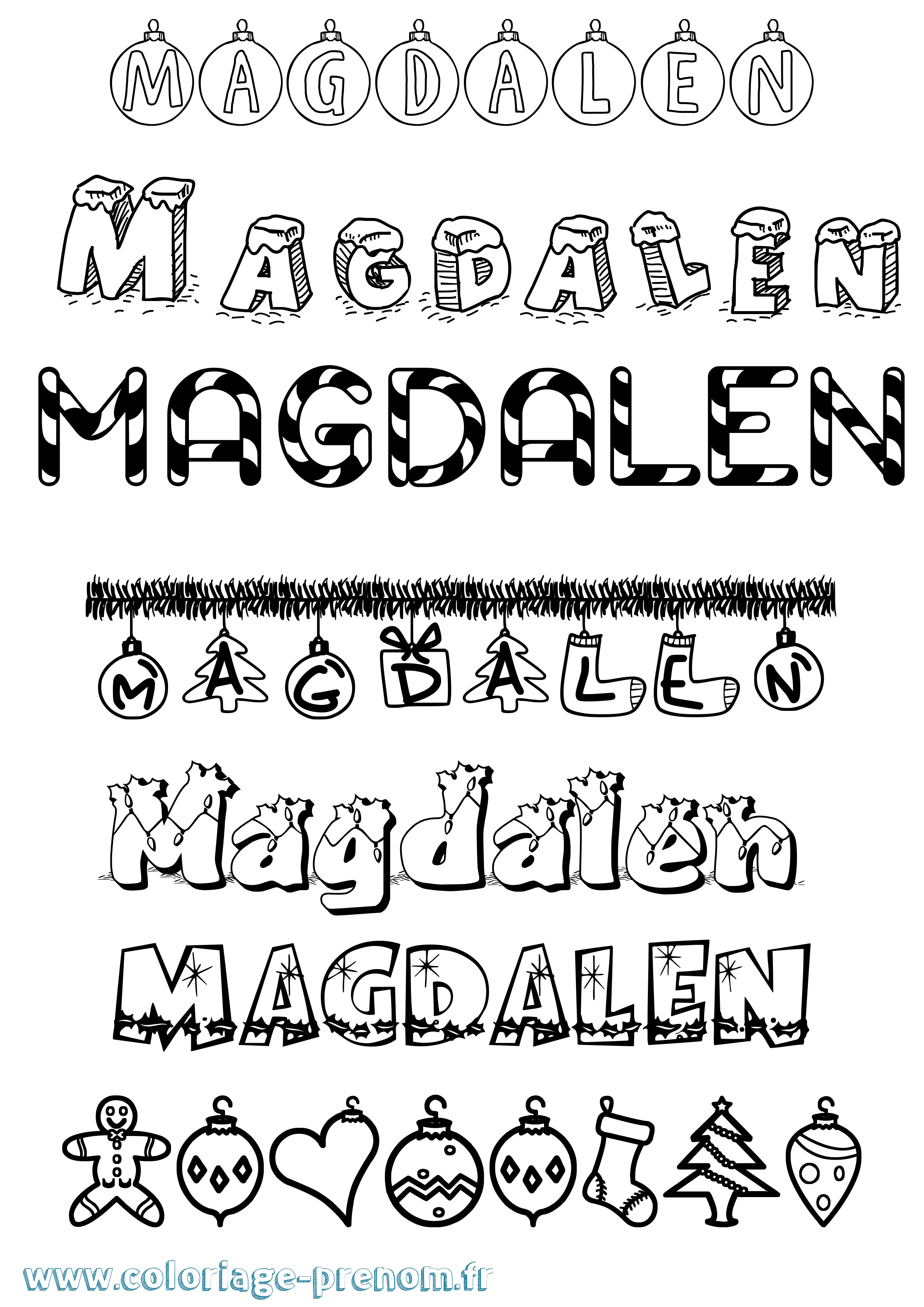 Coloriage prénom Magdalen Noël