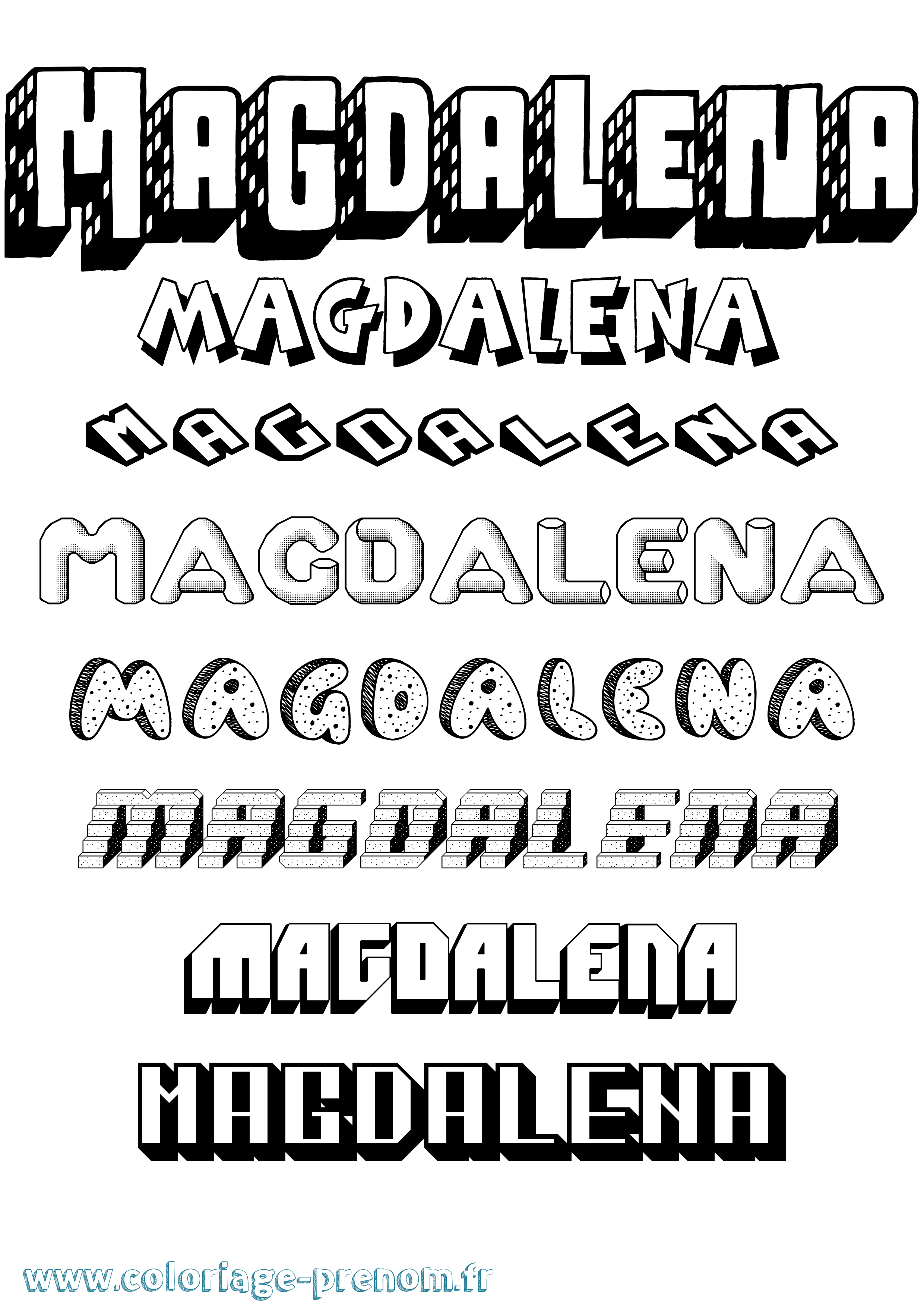 Coloriage Magdalena Effet 3D Coloriage prénom Magdalena Effet 3D
