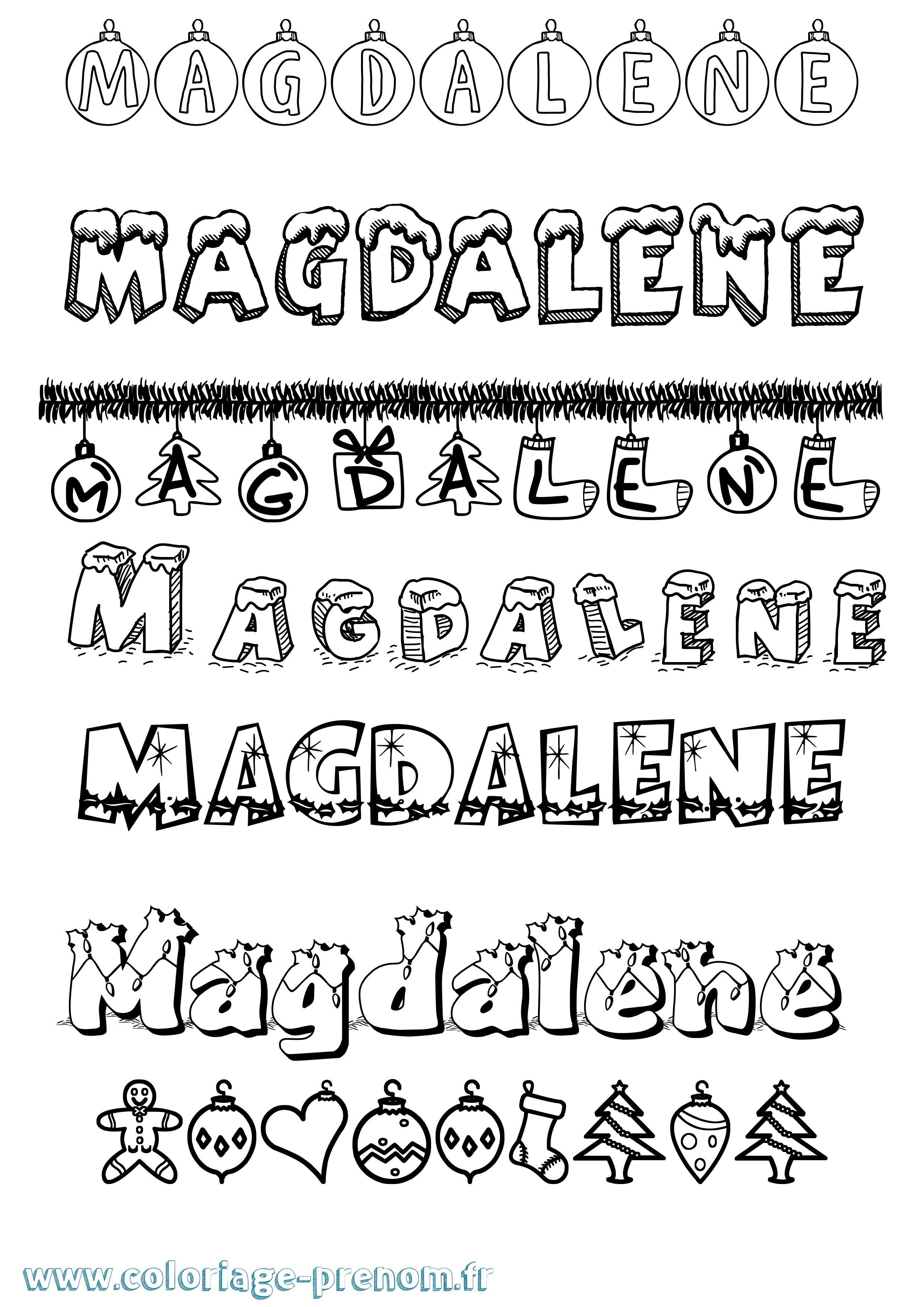 Coloriage prénom Magdalene Noël