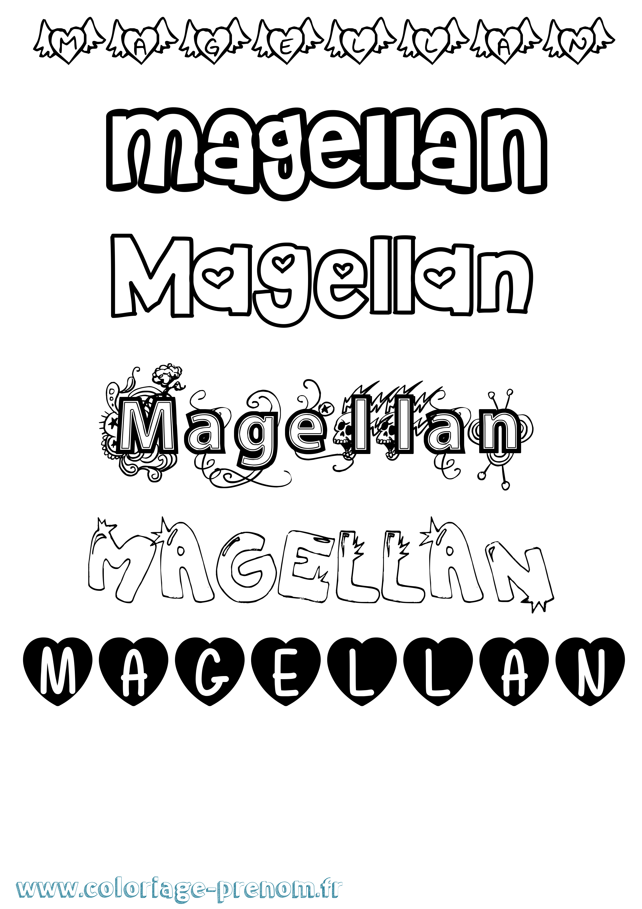 Coloriage prénom Magellan Girly