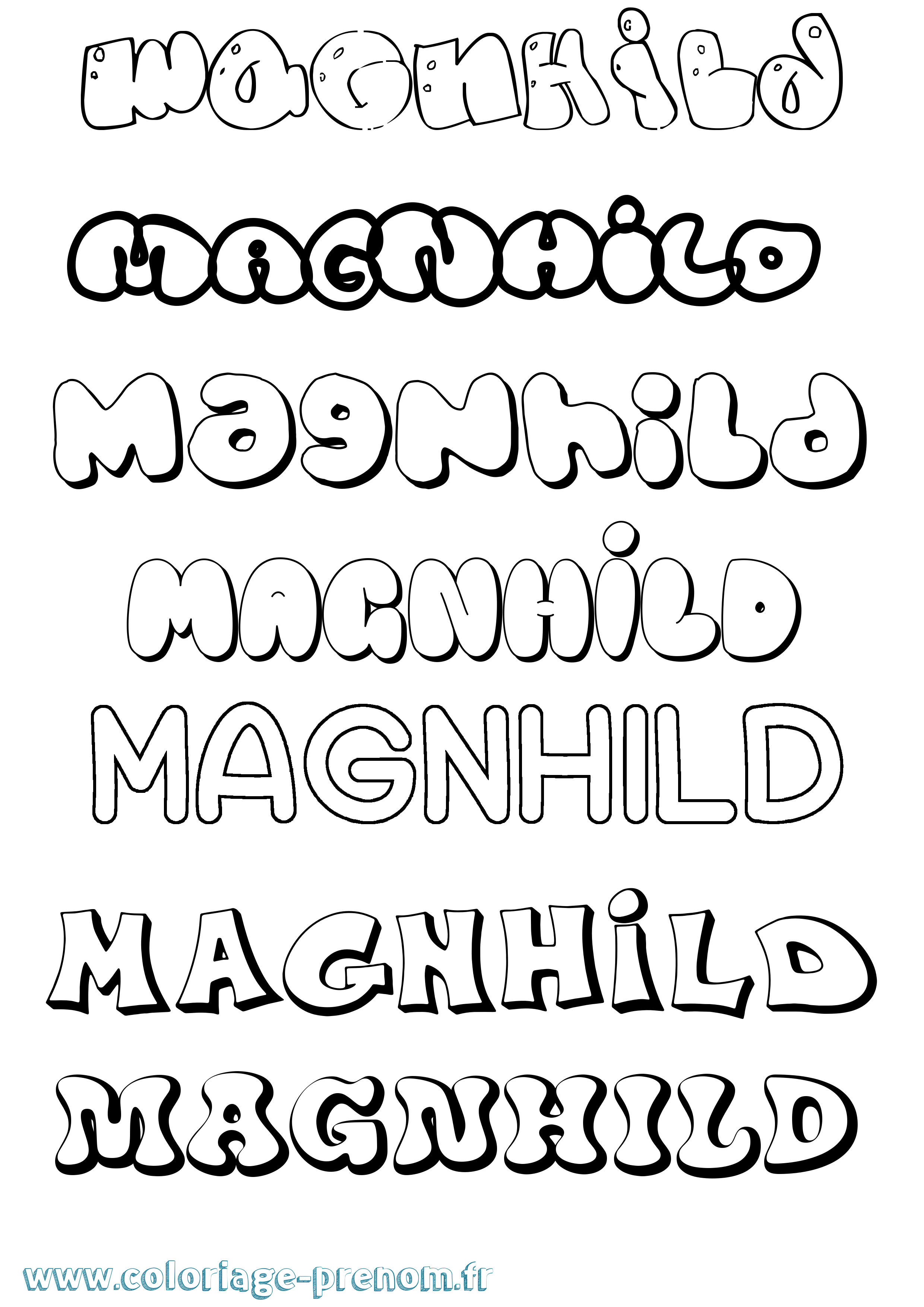 Coloriage prénom Magnhild Bubble
