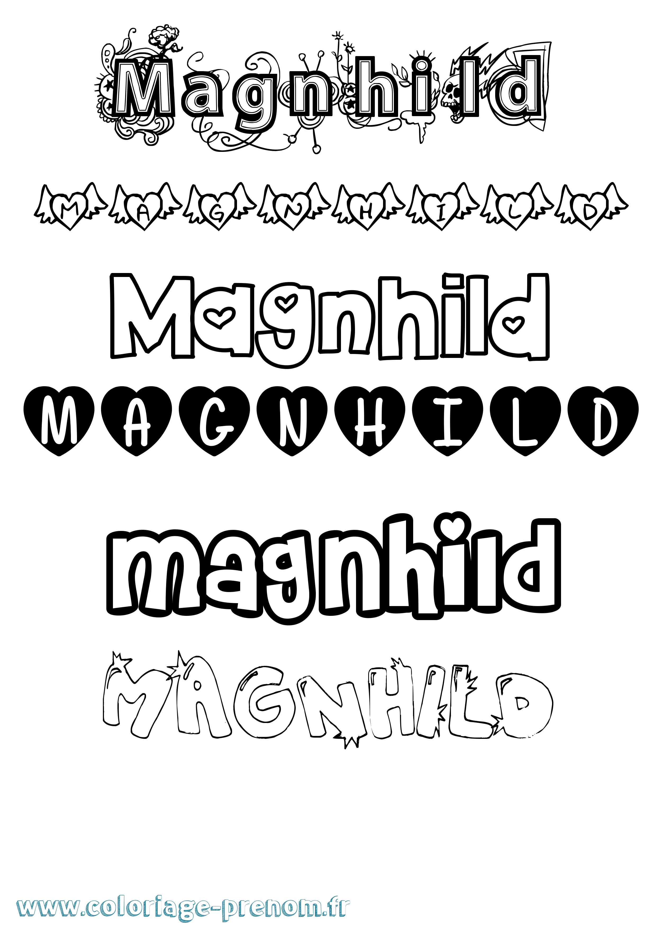 Coloriage prénom Magnhild Girly