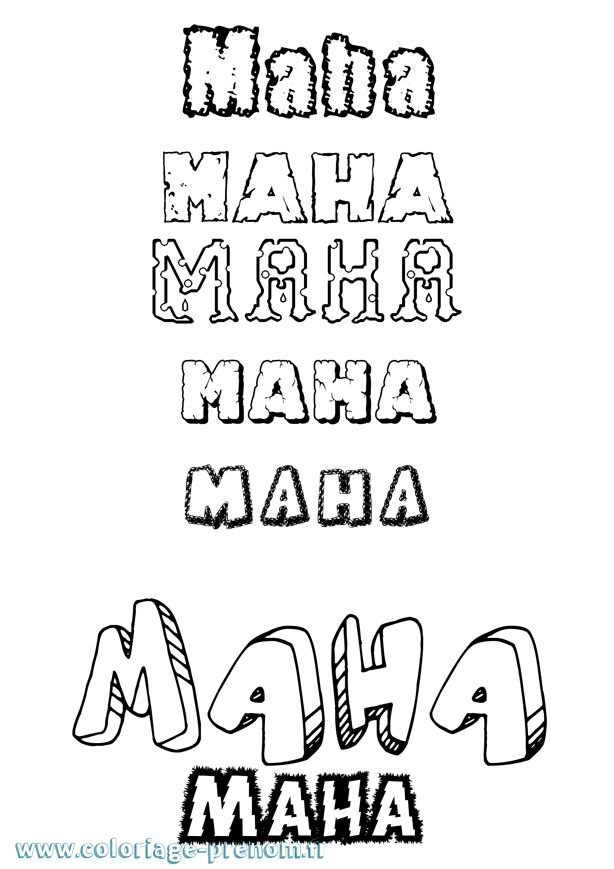 Coloriage prénom Maha Destructuré