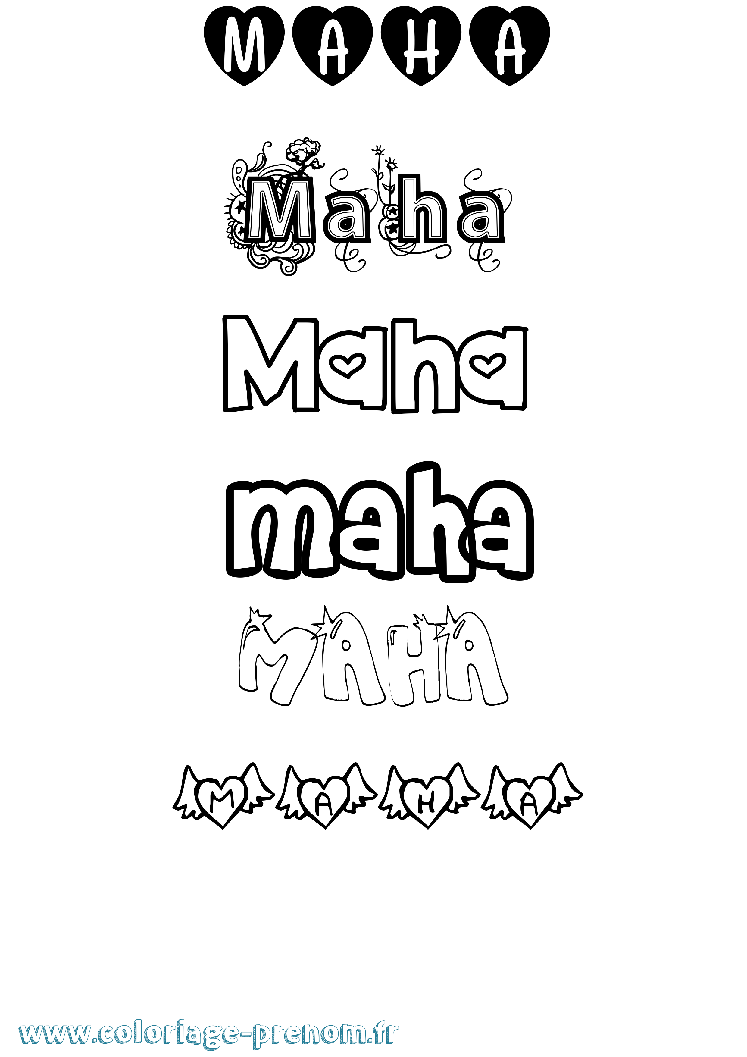 Coloriage prénom Maha Girly