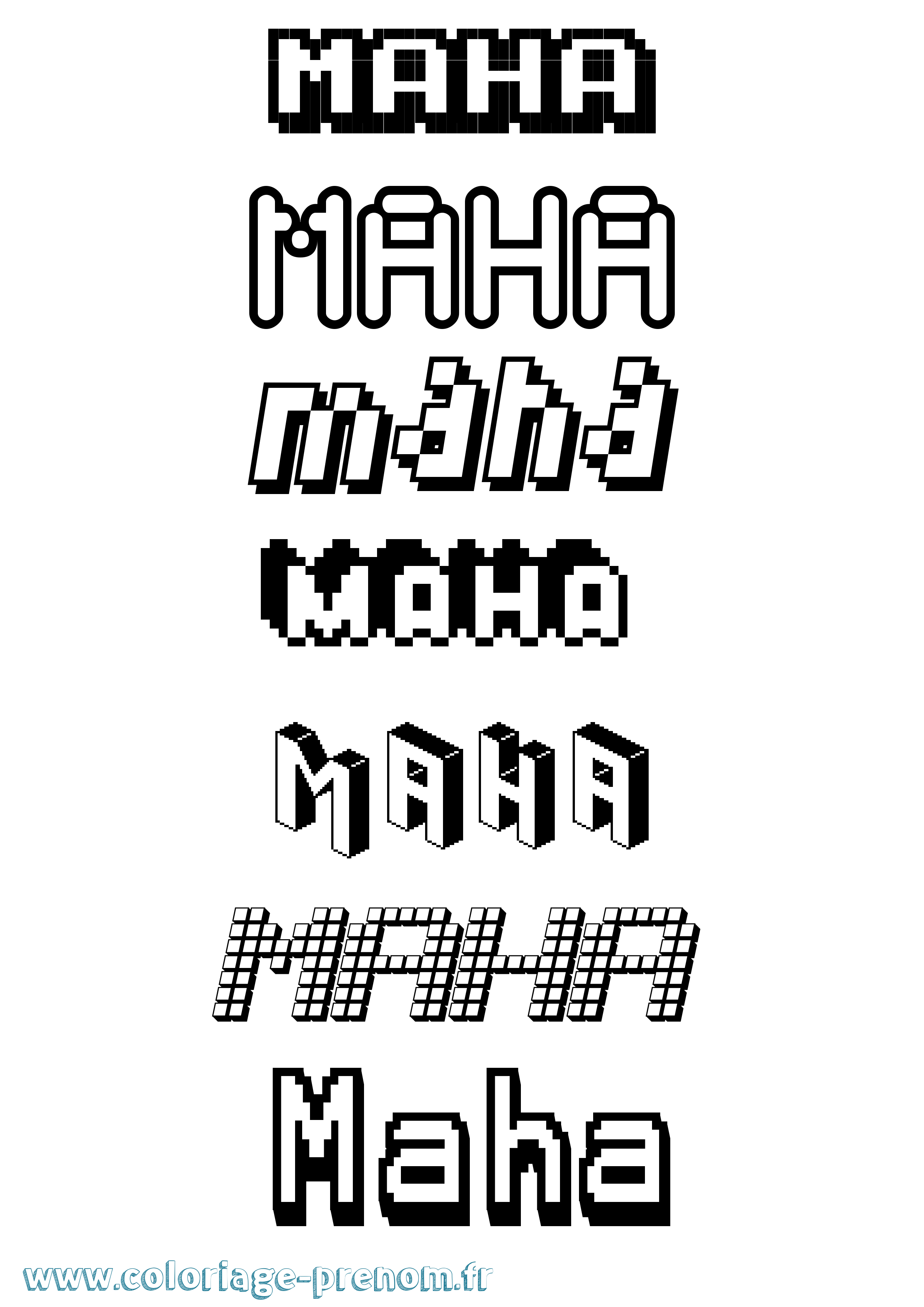 Coloriage prénom Maha Pixel