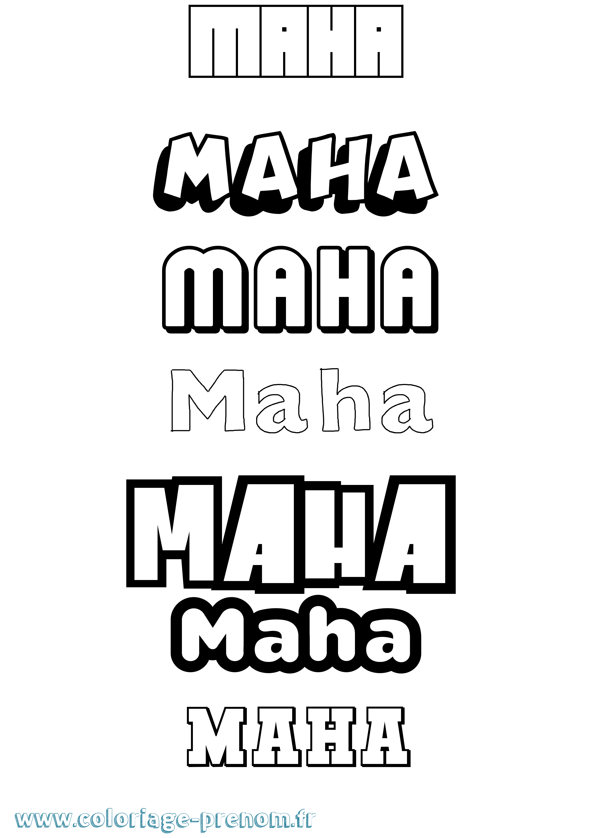 Coloriage prénom Maha Simple