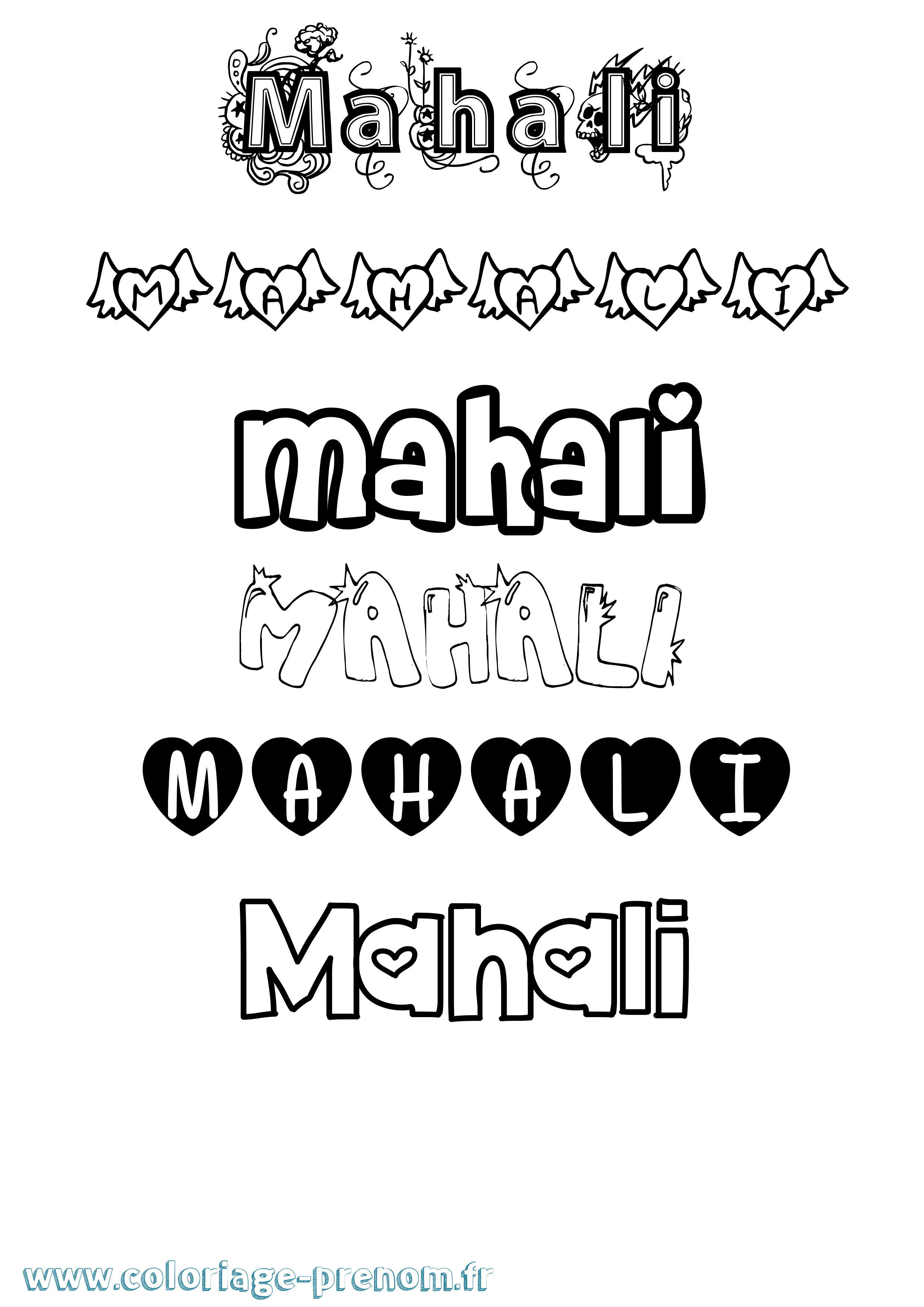Coloriage prénom Mahali Girly