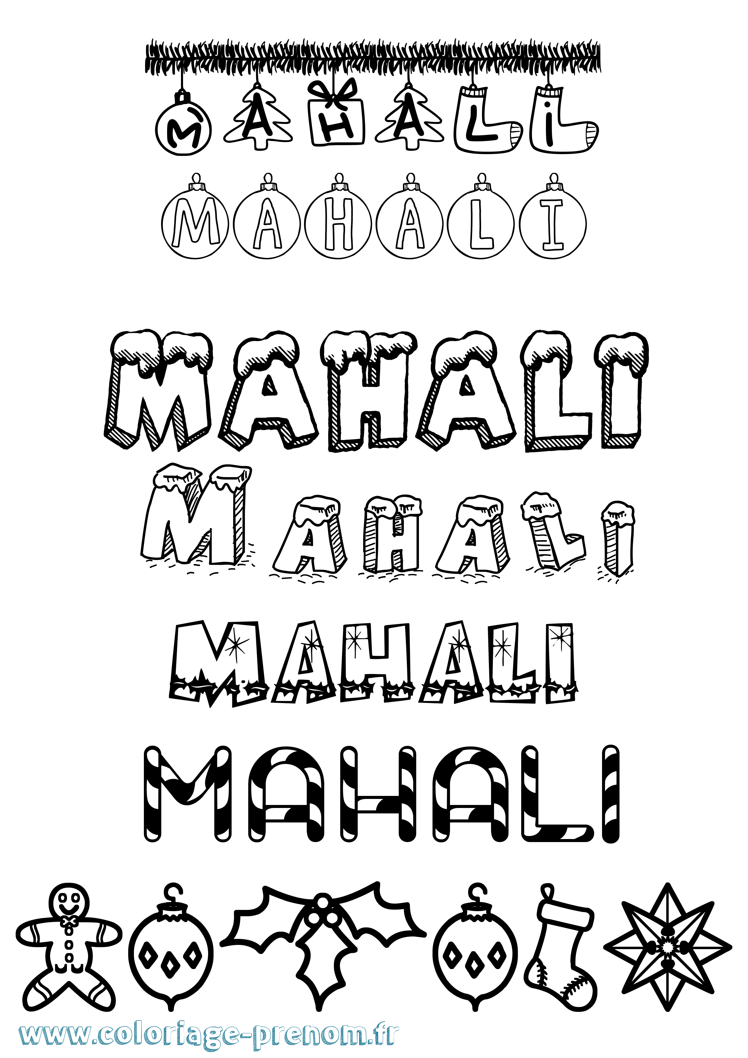 Coloriage prénom Mahali Noël