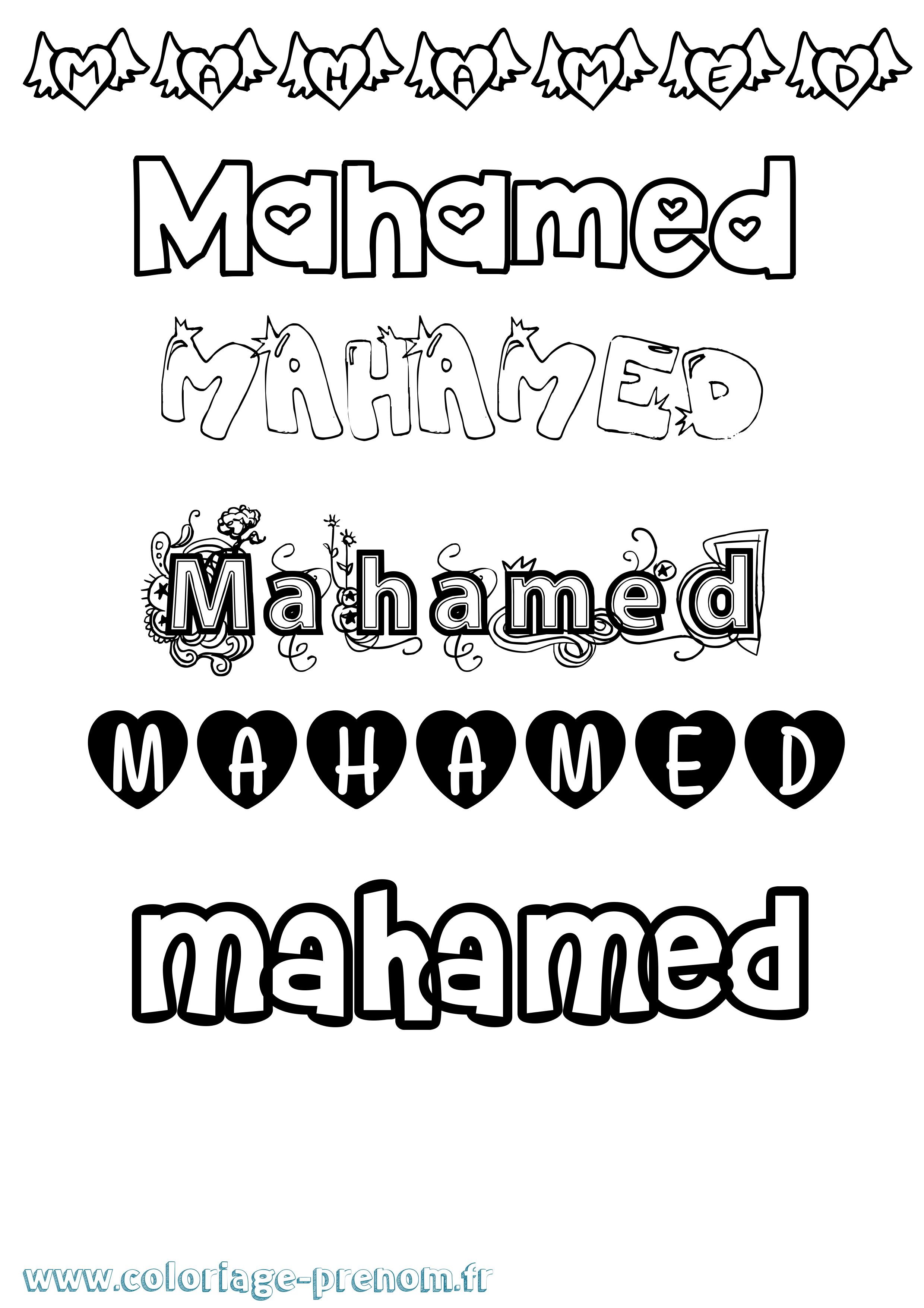 Coloriage prénom Mahamed Girly