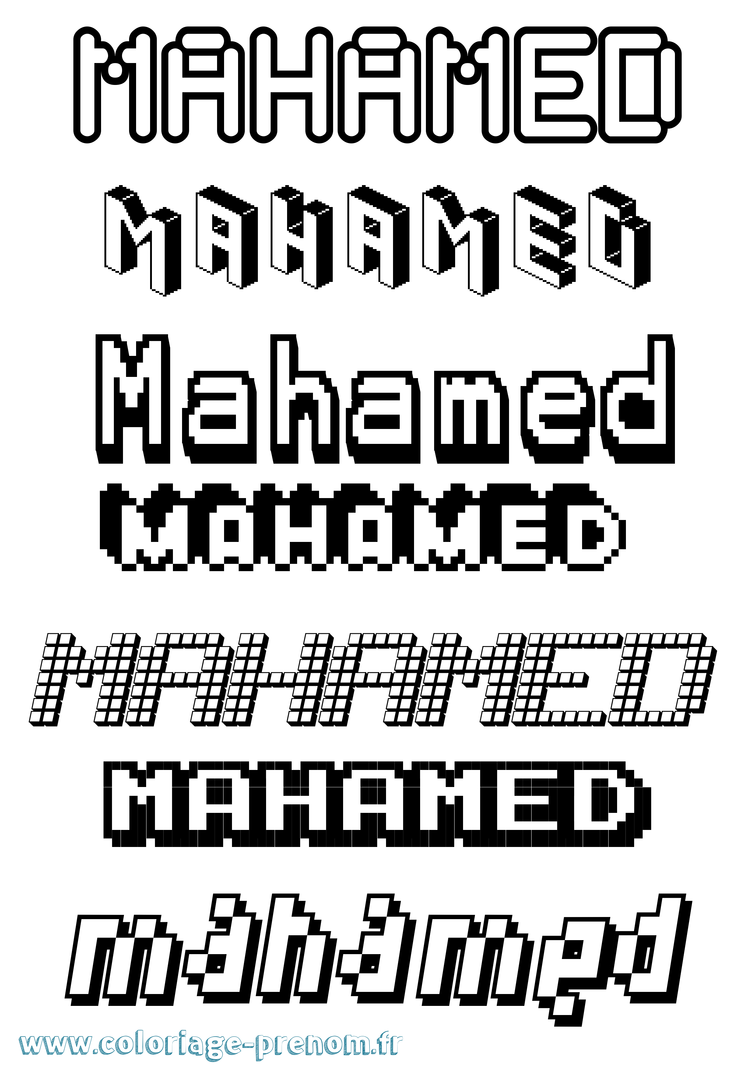 Coloriage prénom Mahamed Pixel