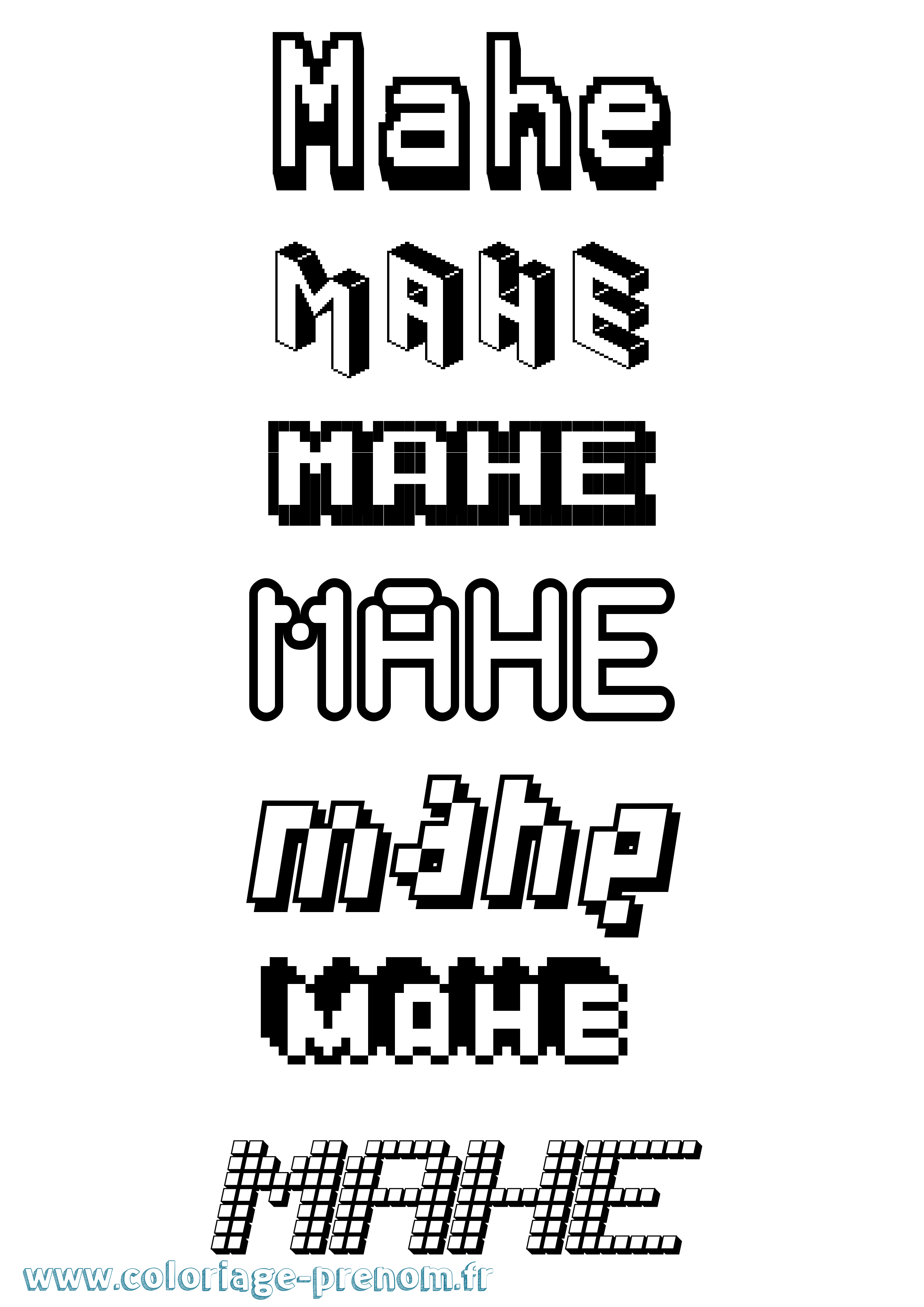 Coloriage prénom Mahe Pixel