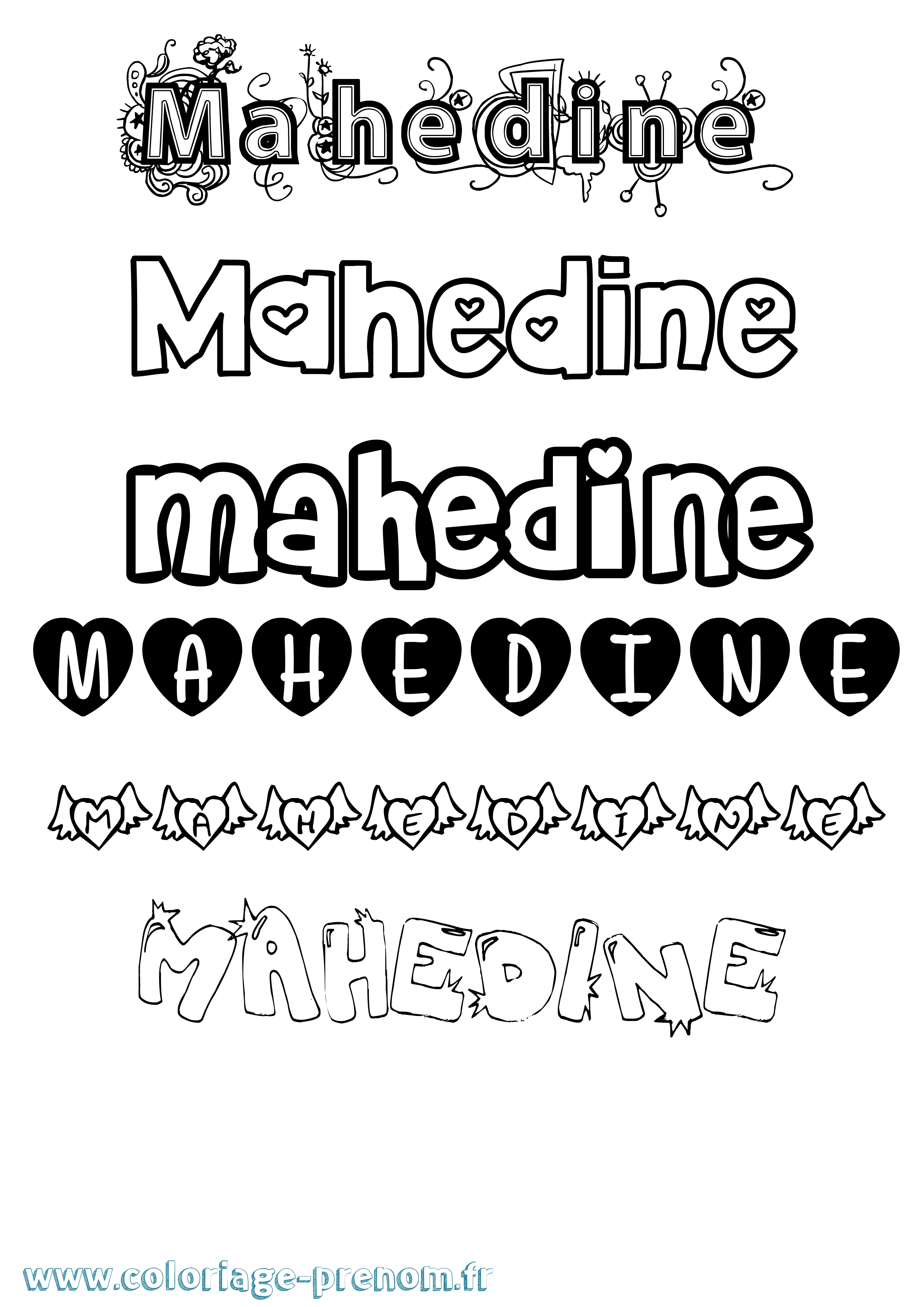 Coloriage prénom Mahedine Girly