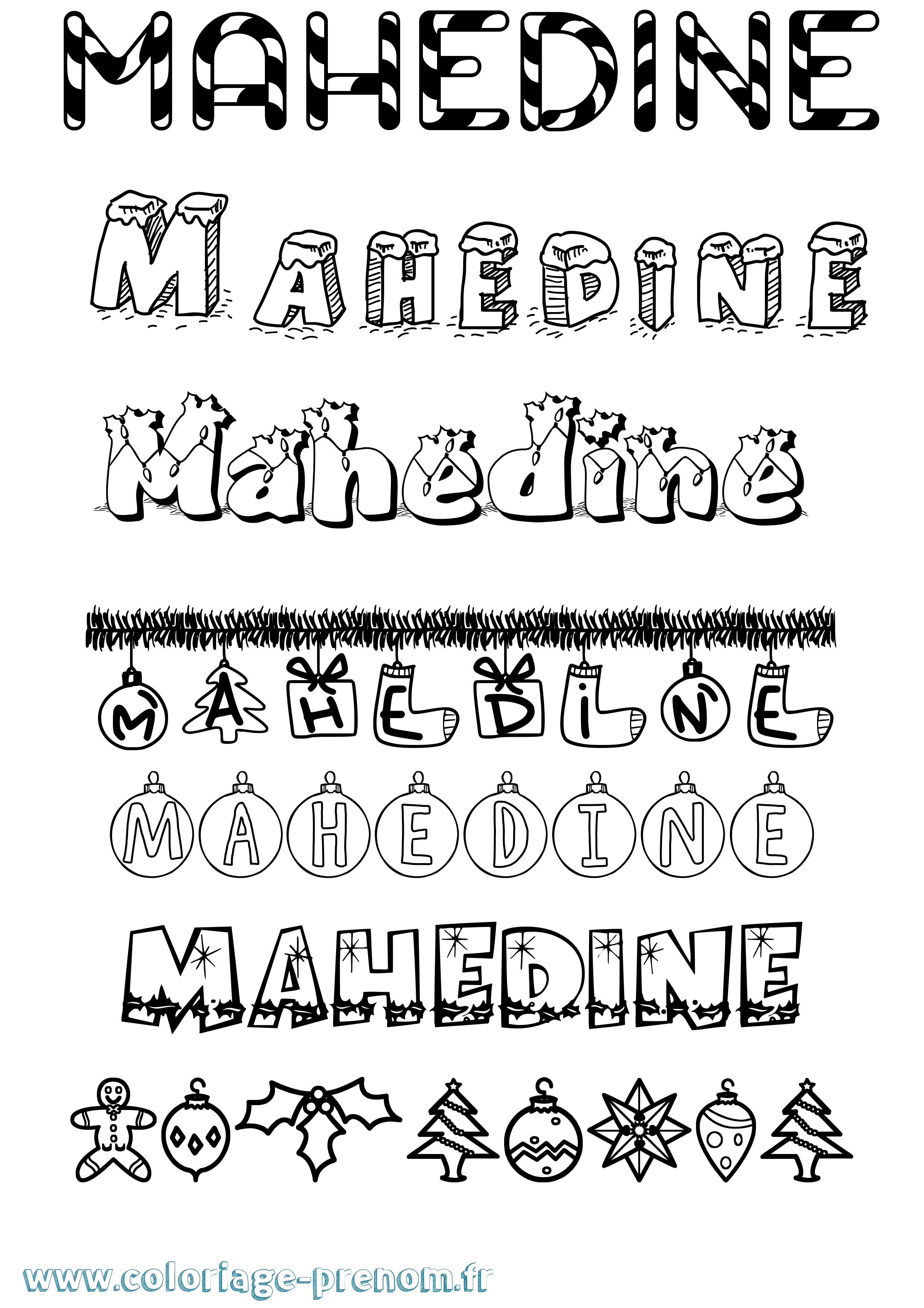 Coloriage prénom Mahedine Noël