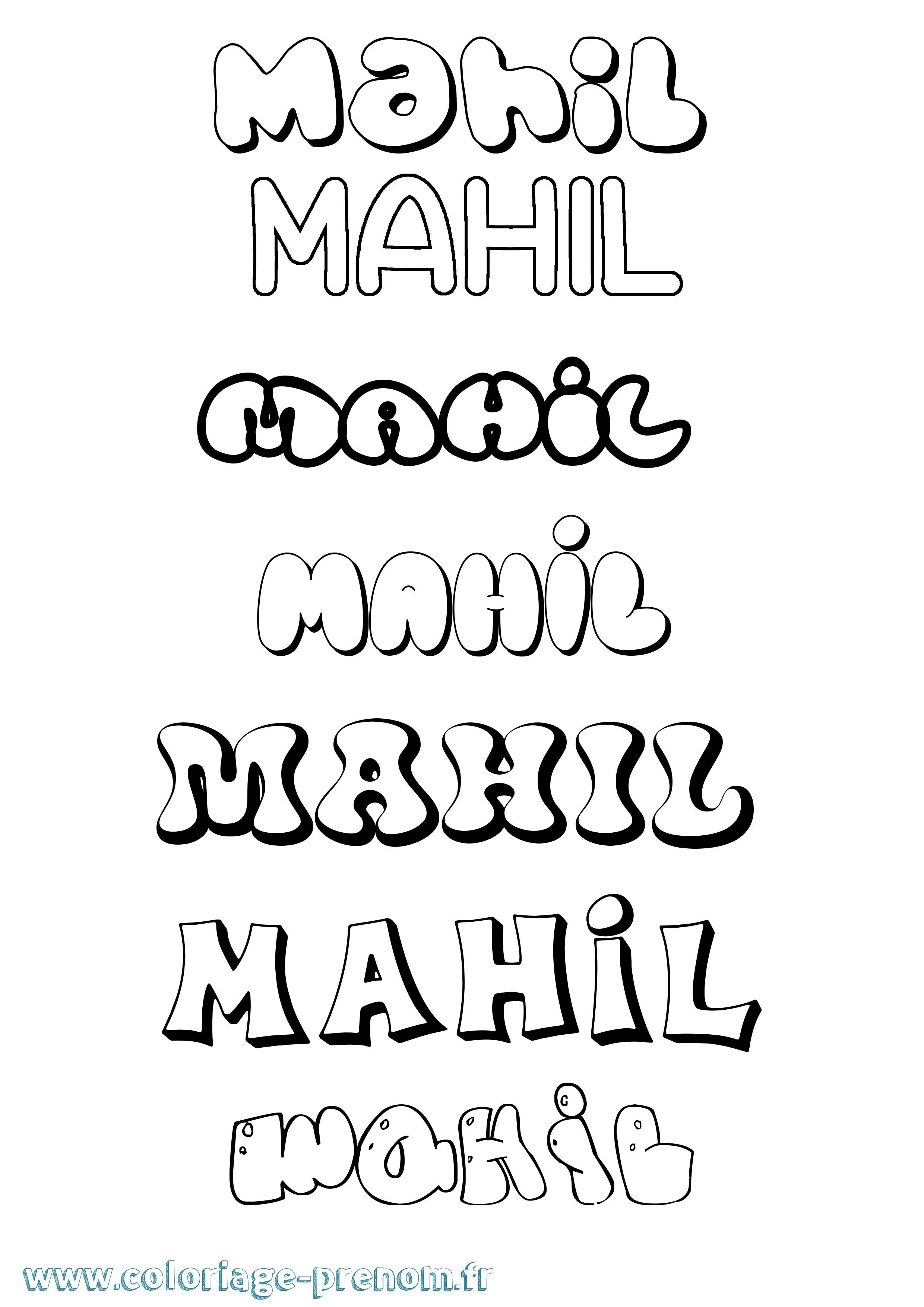 Coloriage prénom Mahil Bubble