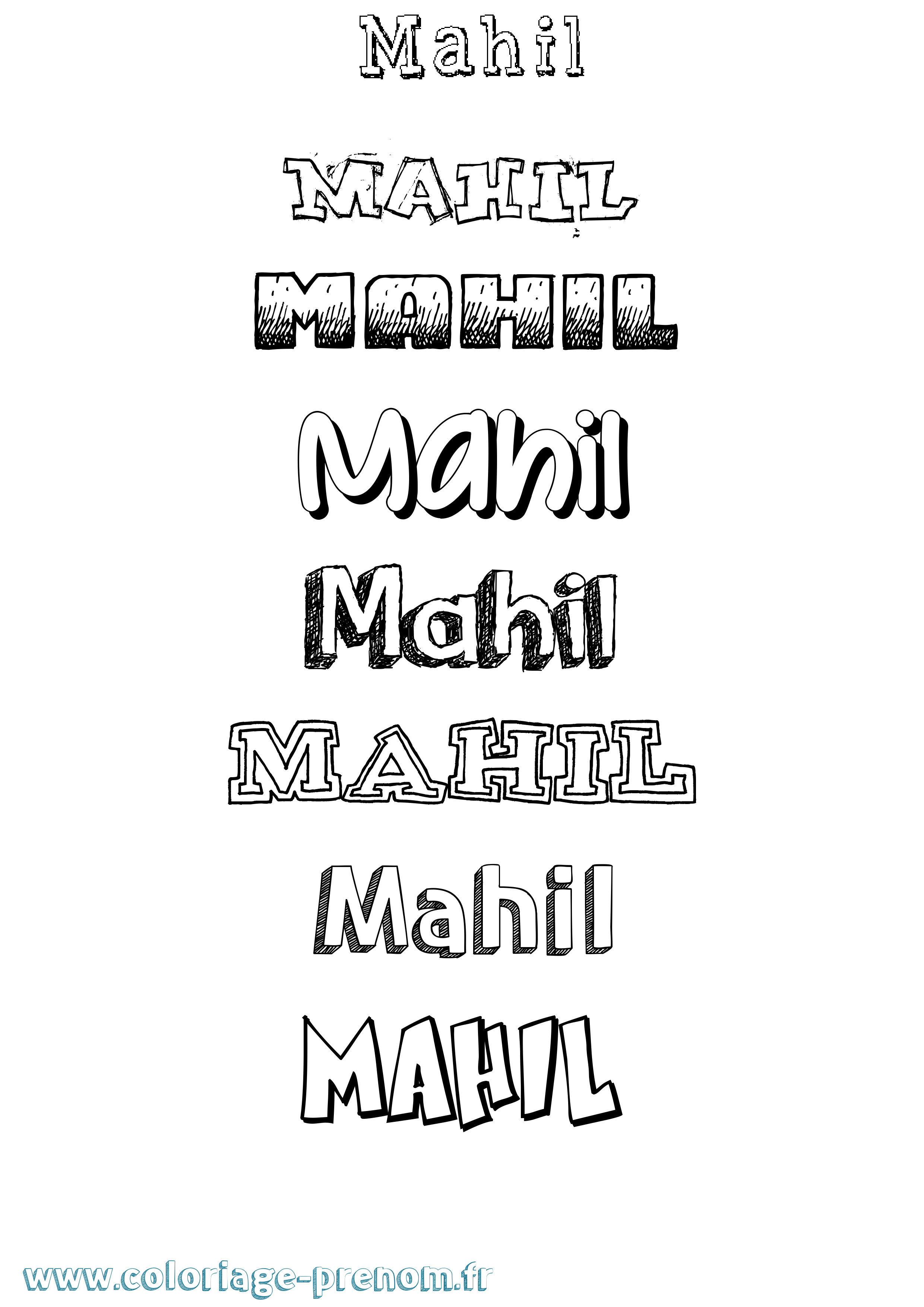 Coloriage prénom Mahil Dessiné