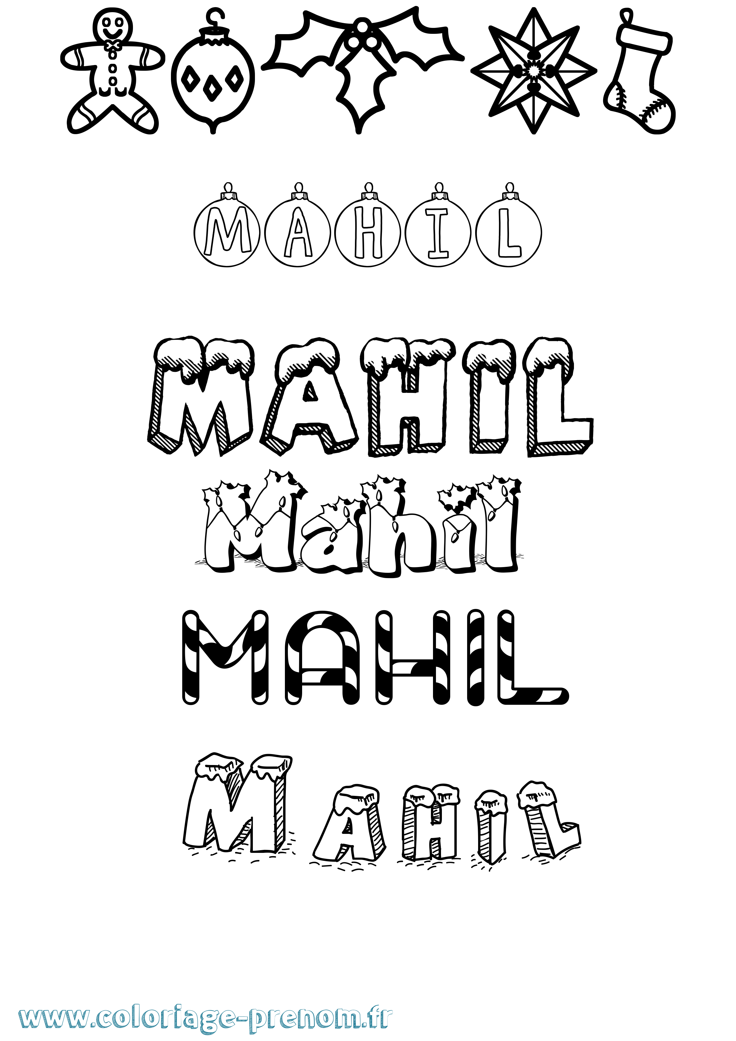 Coloriage prénom Mahil Noël