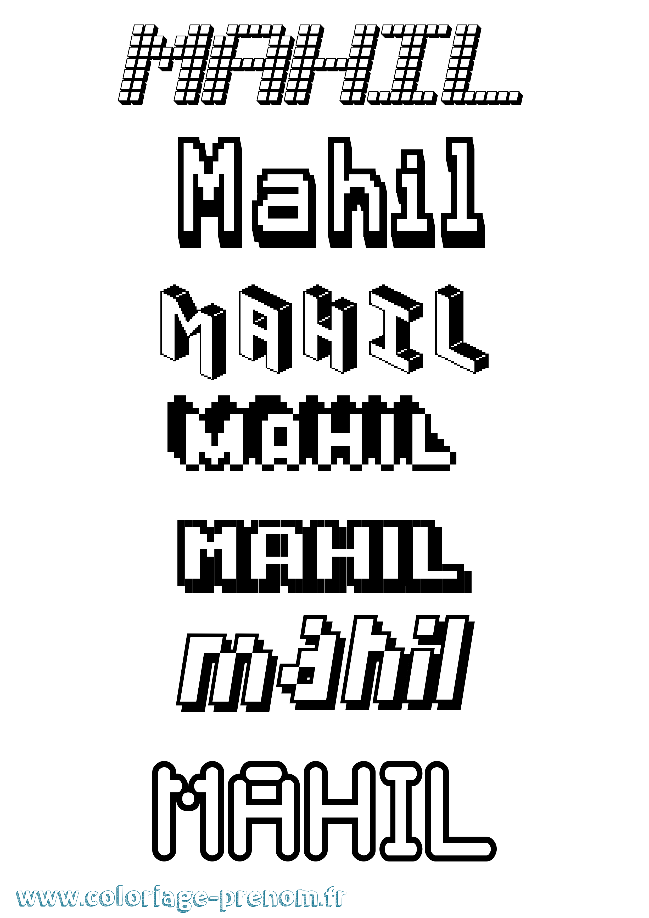 Coloriage prénom Mahil Pixel