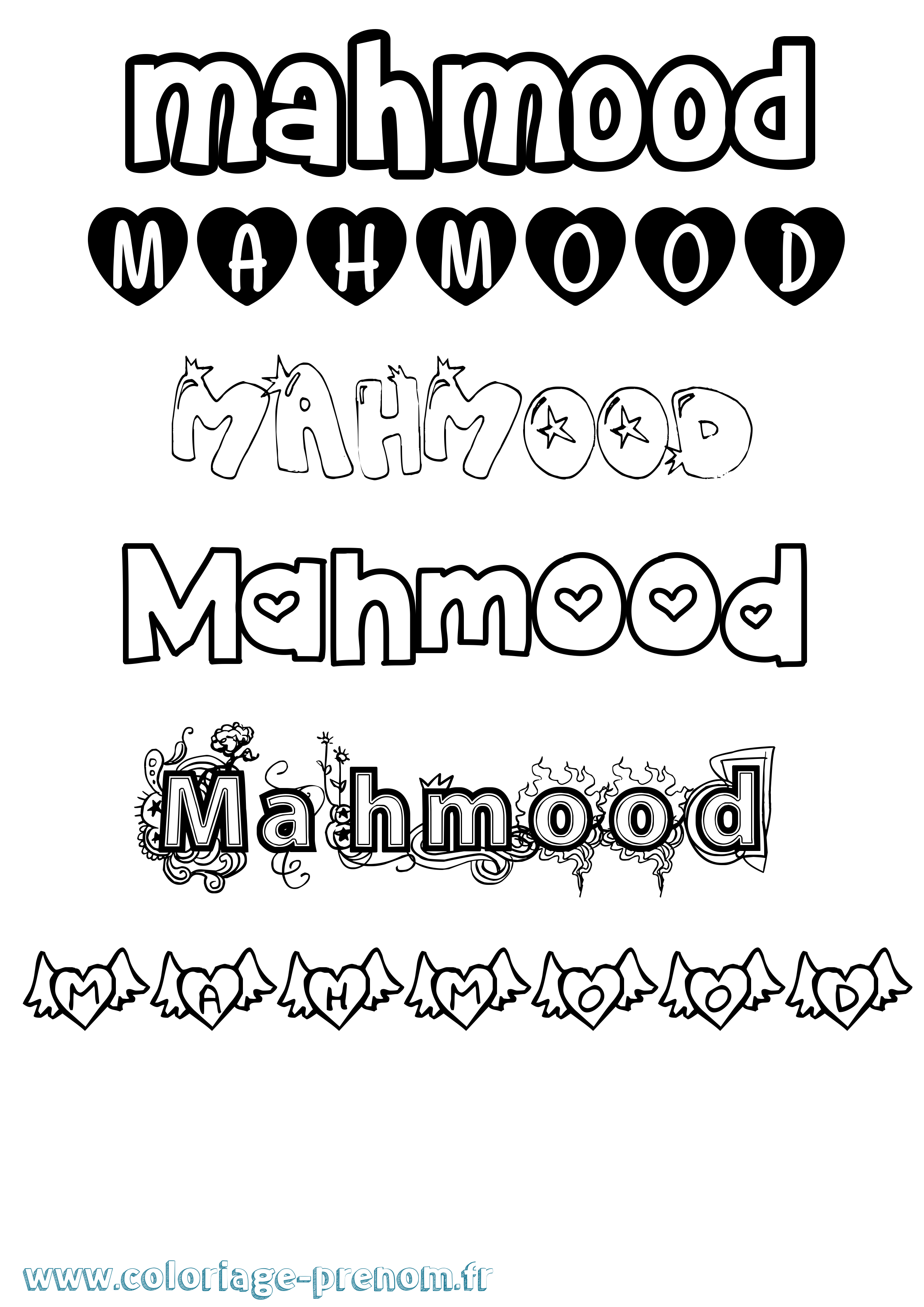 Coloriage prénom Mahmood Girly