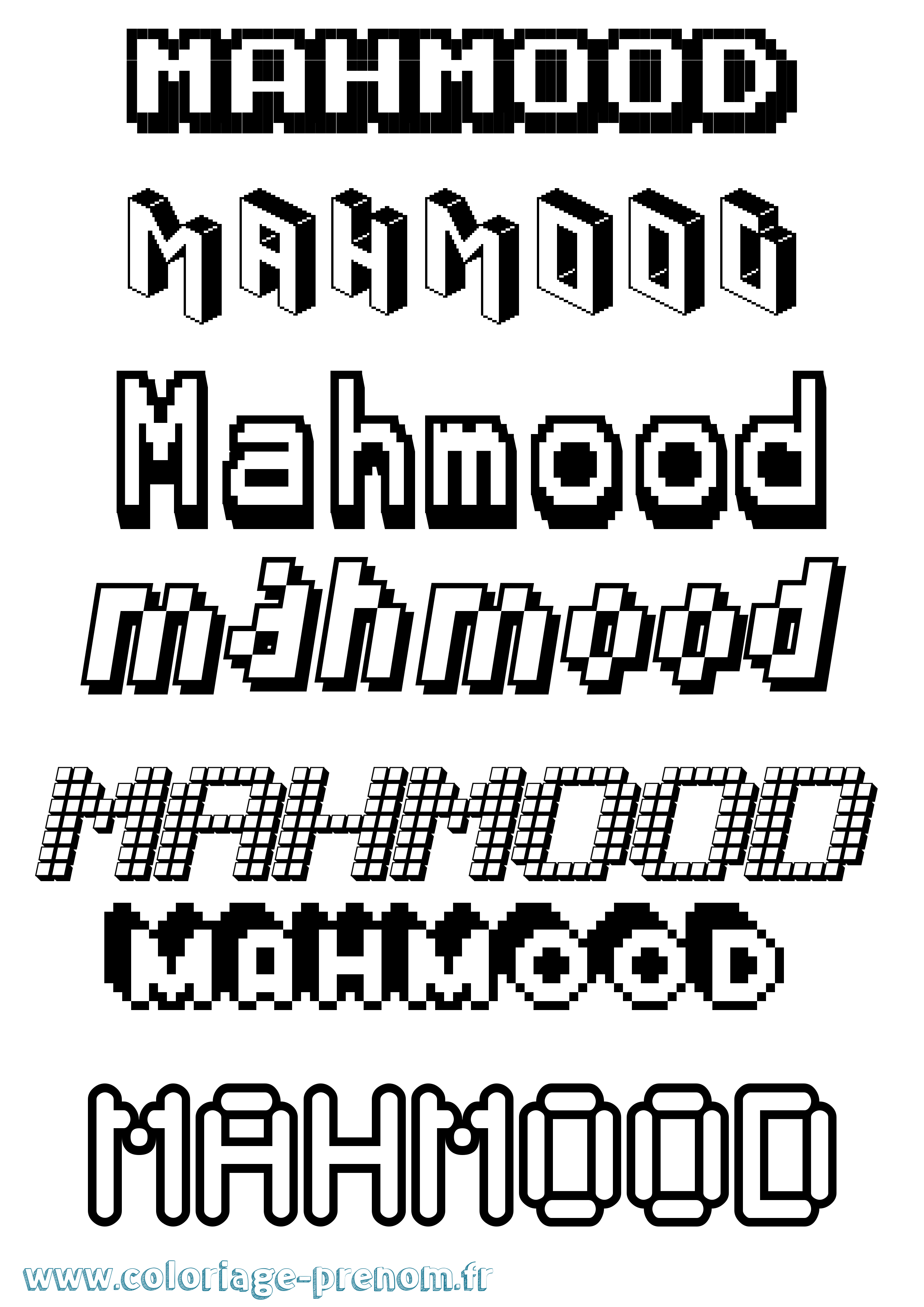 Coloriage prénom Mahmood Pixel