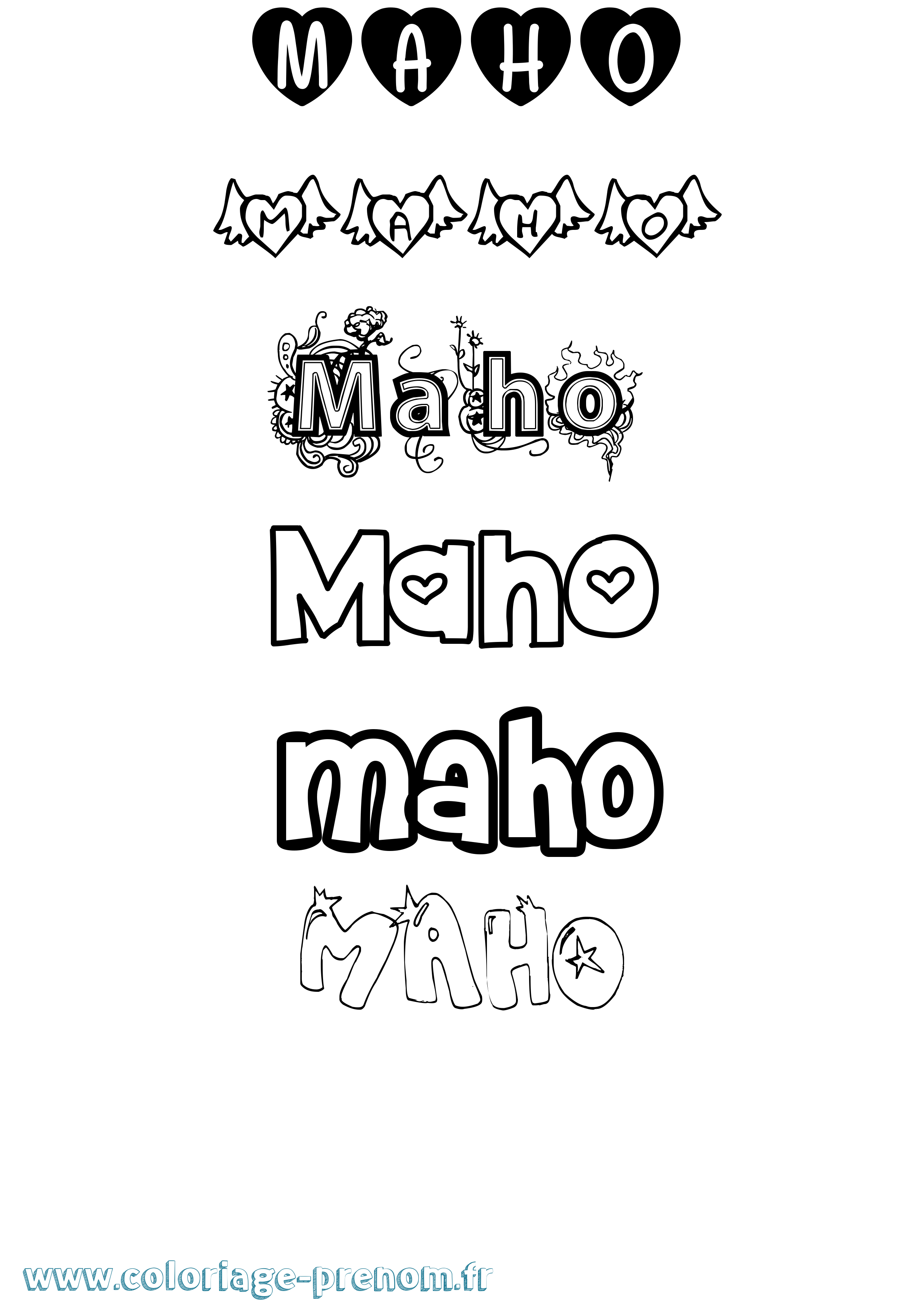 Coloriage prénom Maho Girly