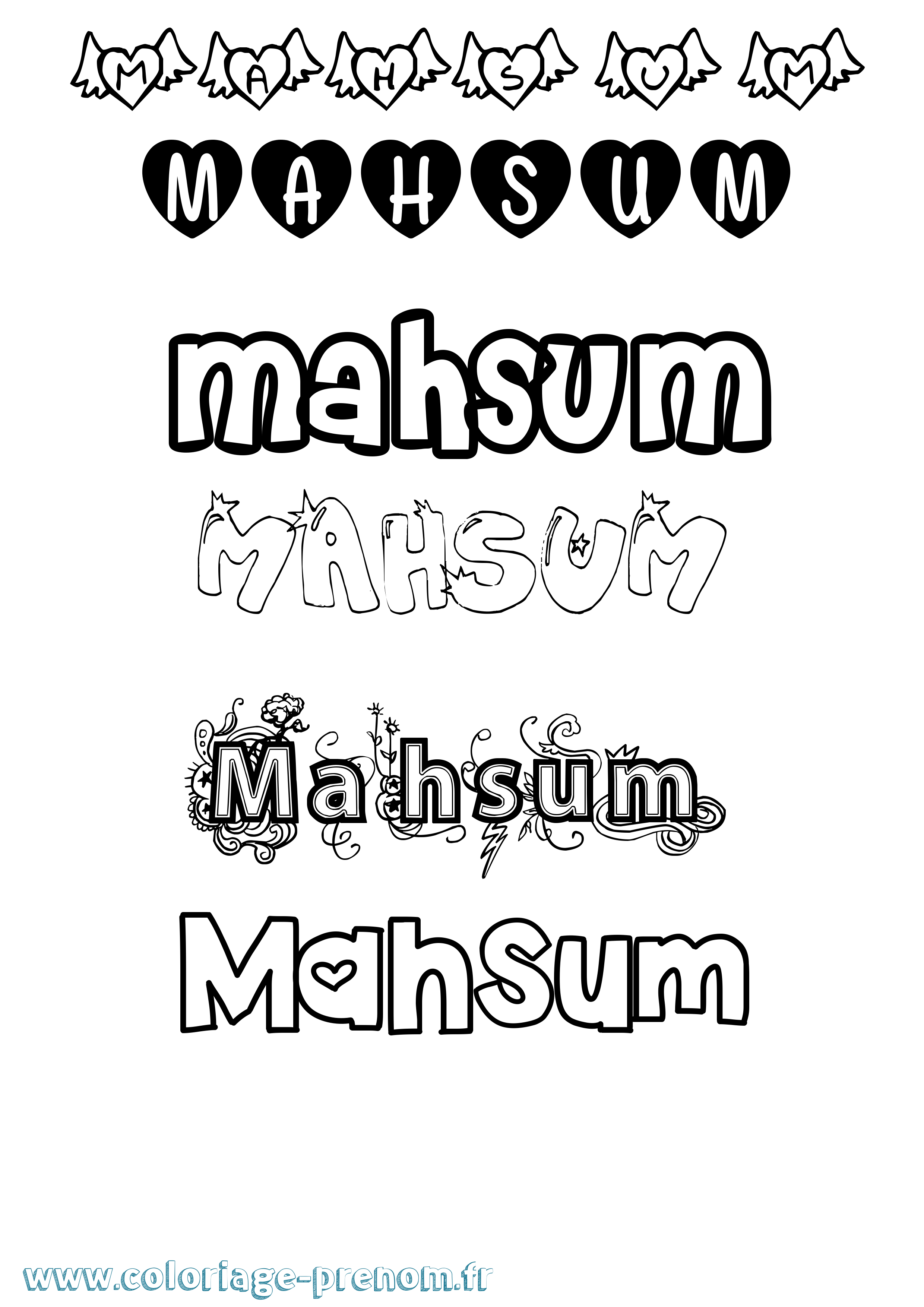 Coloriage prénom Mahsum Girly