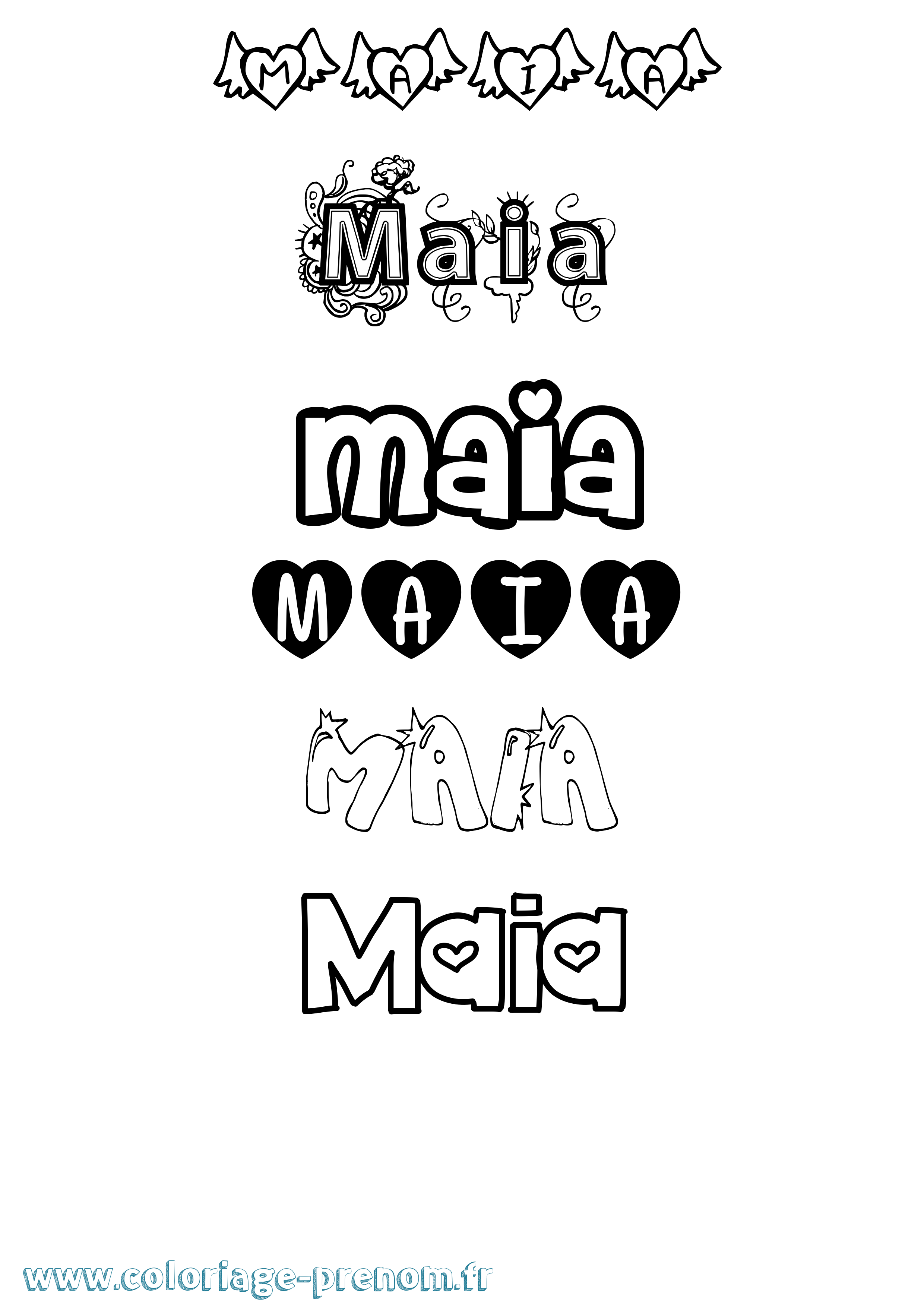 Coloriage prénom Maia Girly