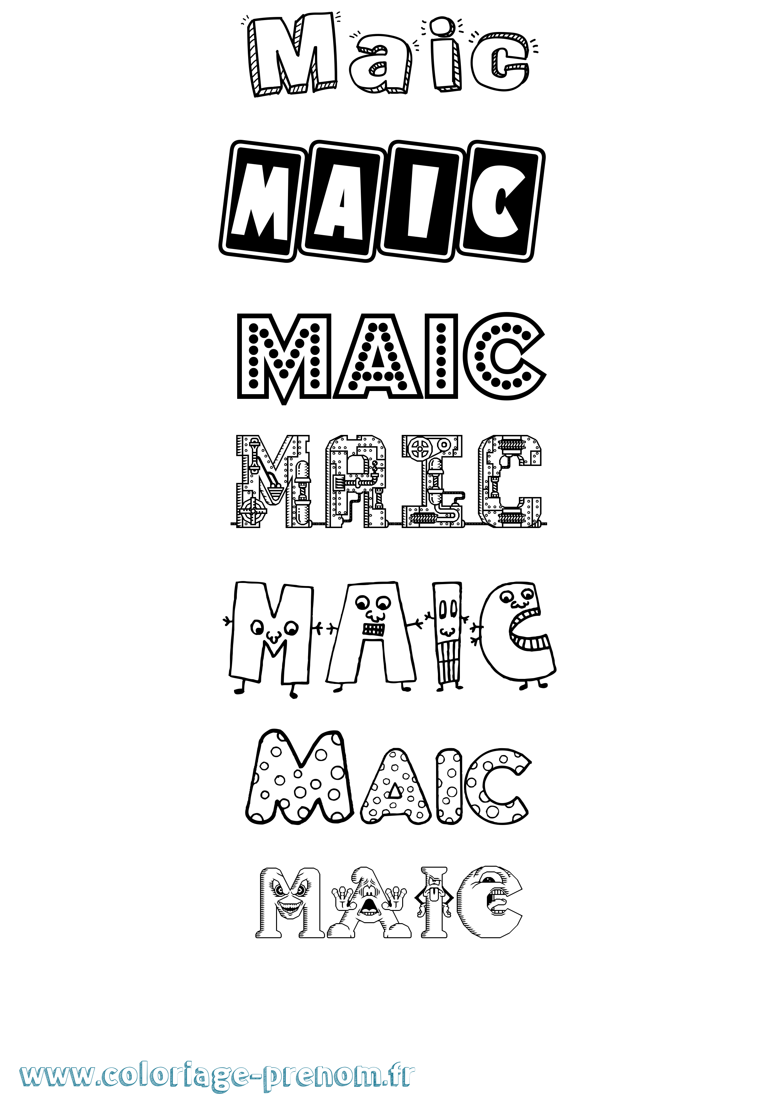 Coloriage prénom Maic Fun