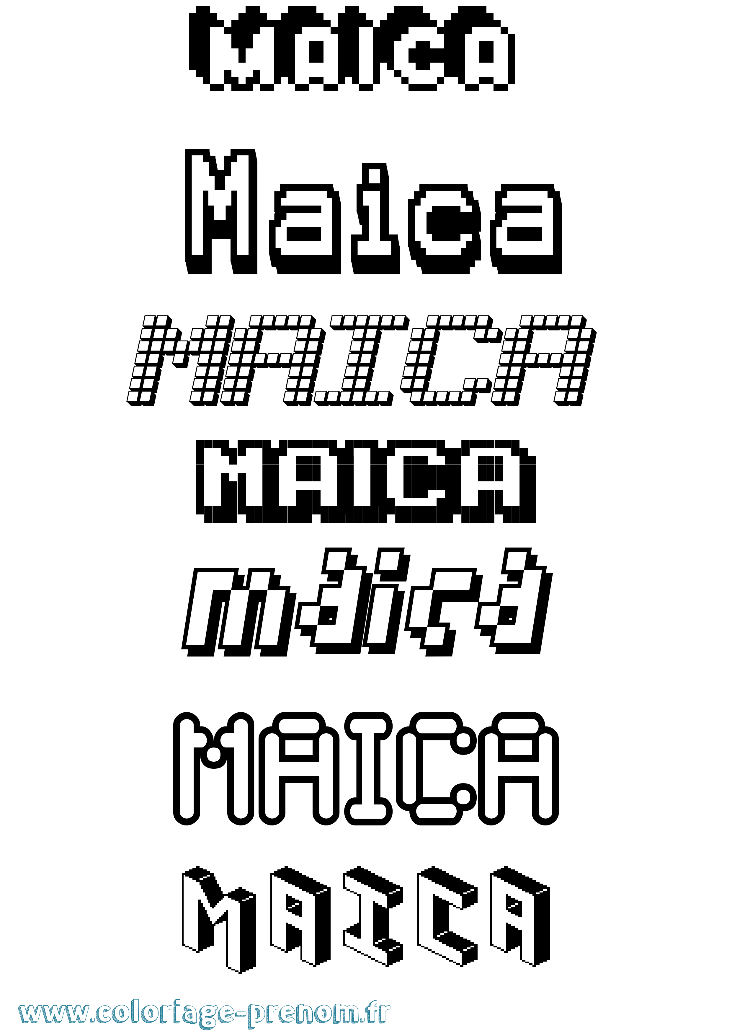 Coloriage prénom Maica Pixel