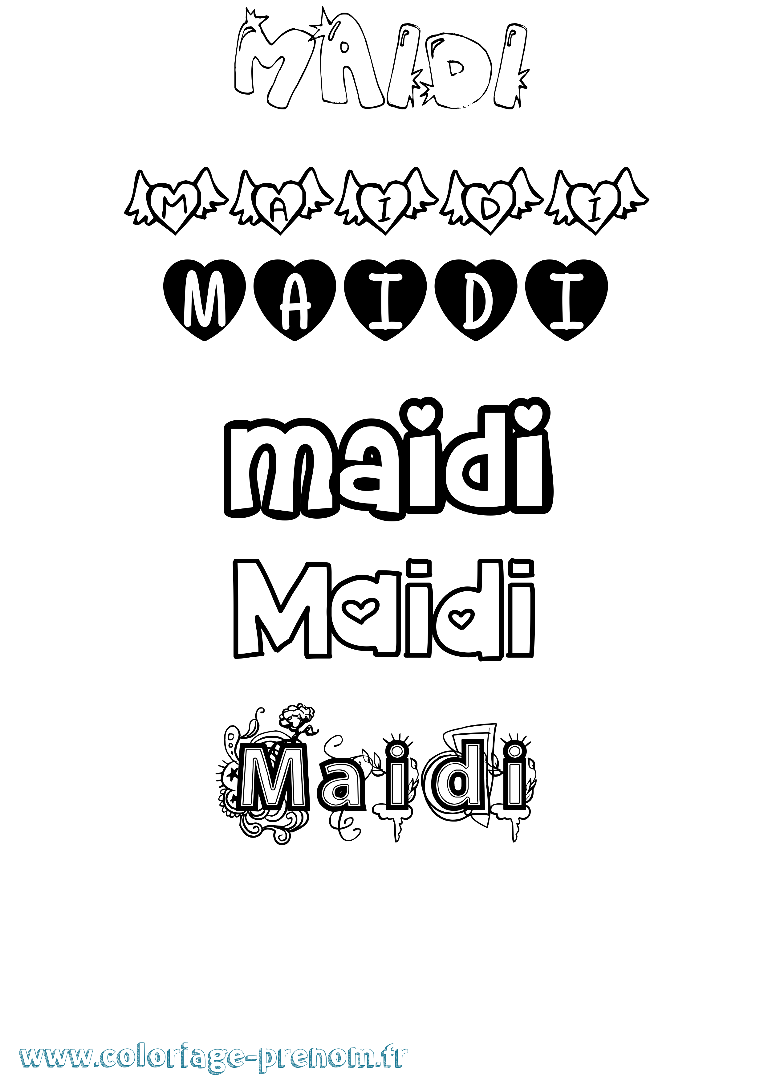 Coloriage prénom Maidi Girly