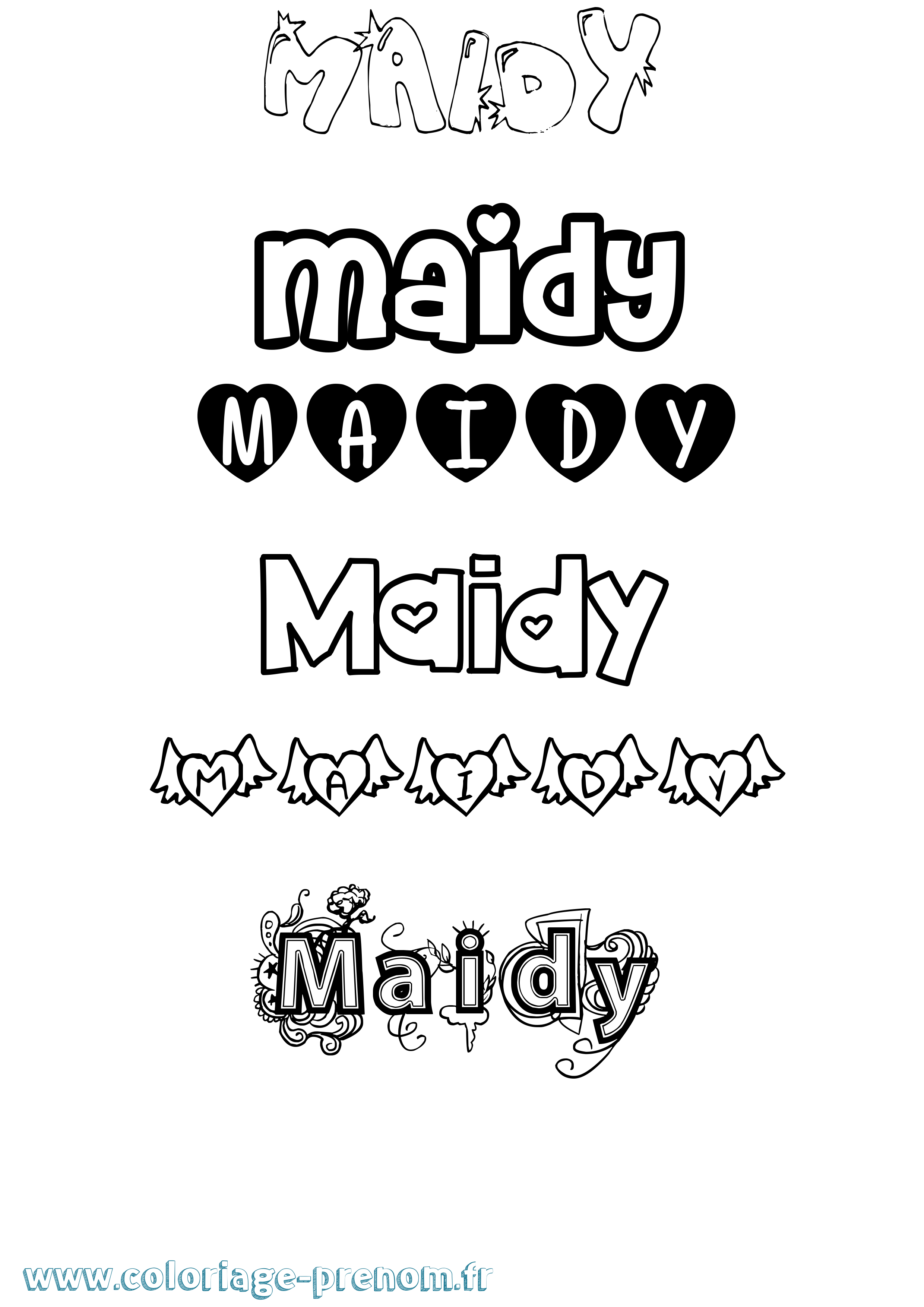 Coloriage prénom Maidy Girly